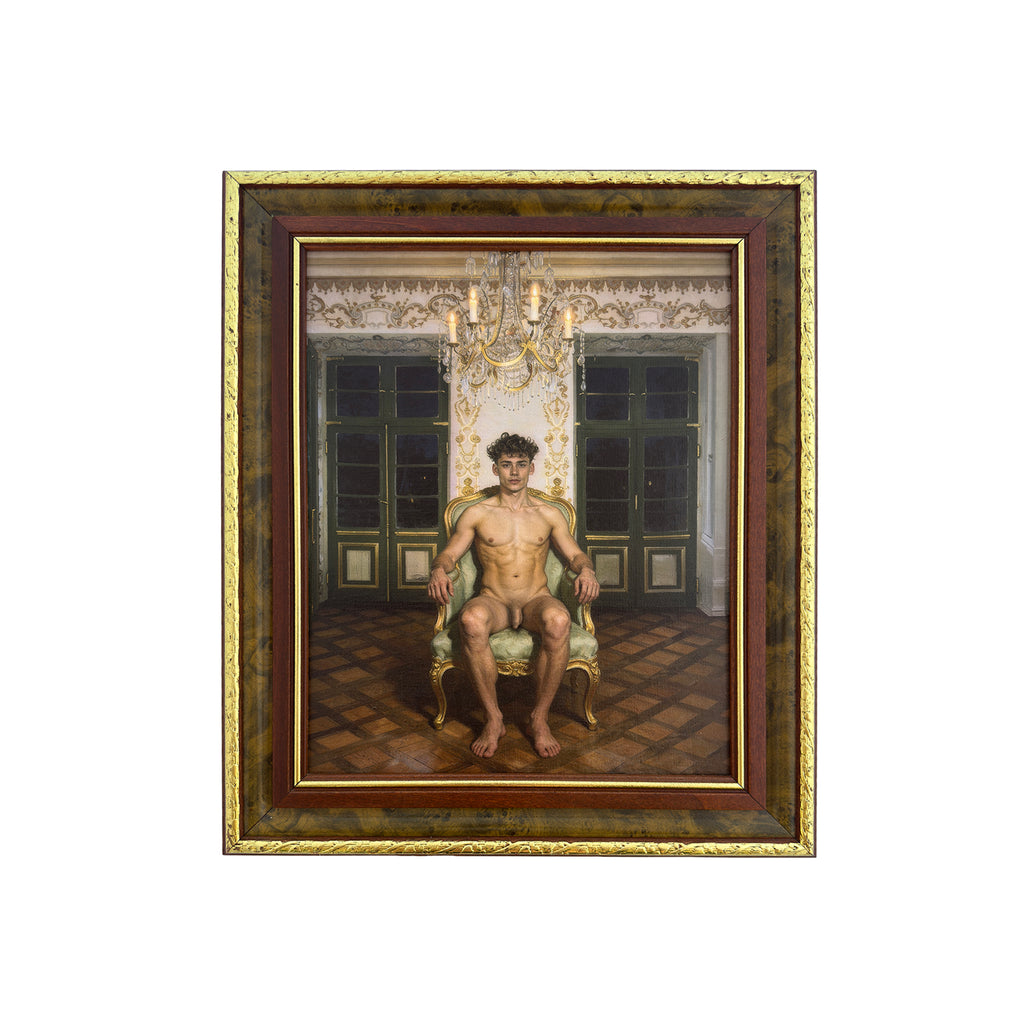 Blake in The Drawing Room at Night Male Nude Portrait NSFW MATURE 11"x14" Canvas Art Print Vintage Frame