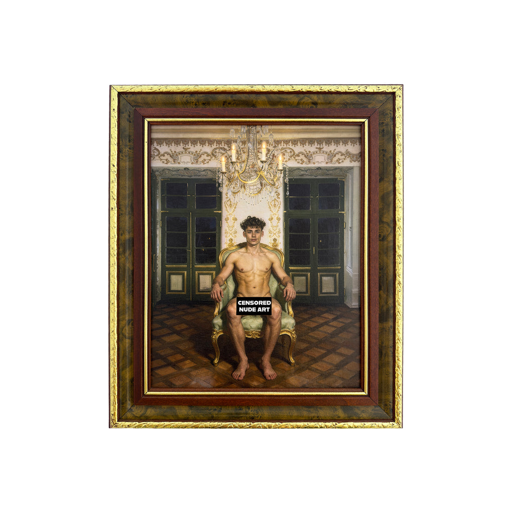 Blake in The Drawing Room at Night Male Nude Portrait NSFW MATURE 11"x14" Canvas Art Print Vintage Frame