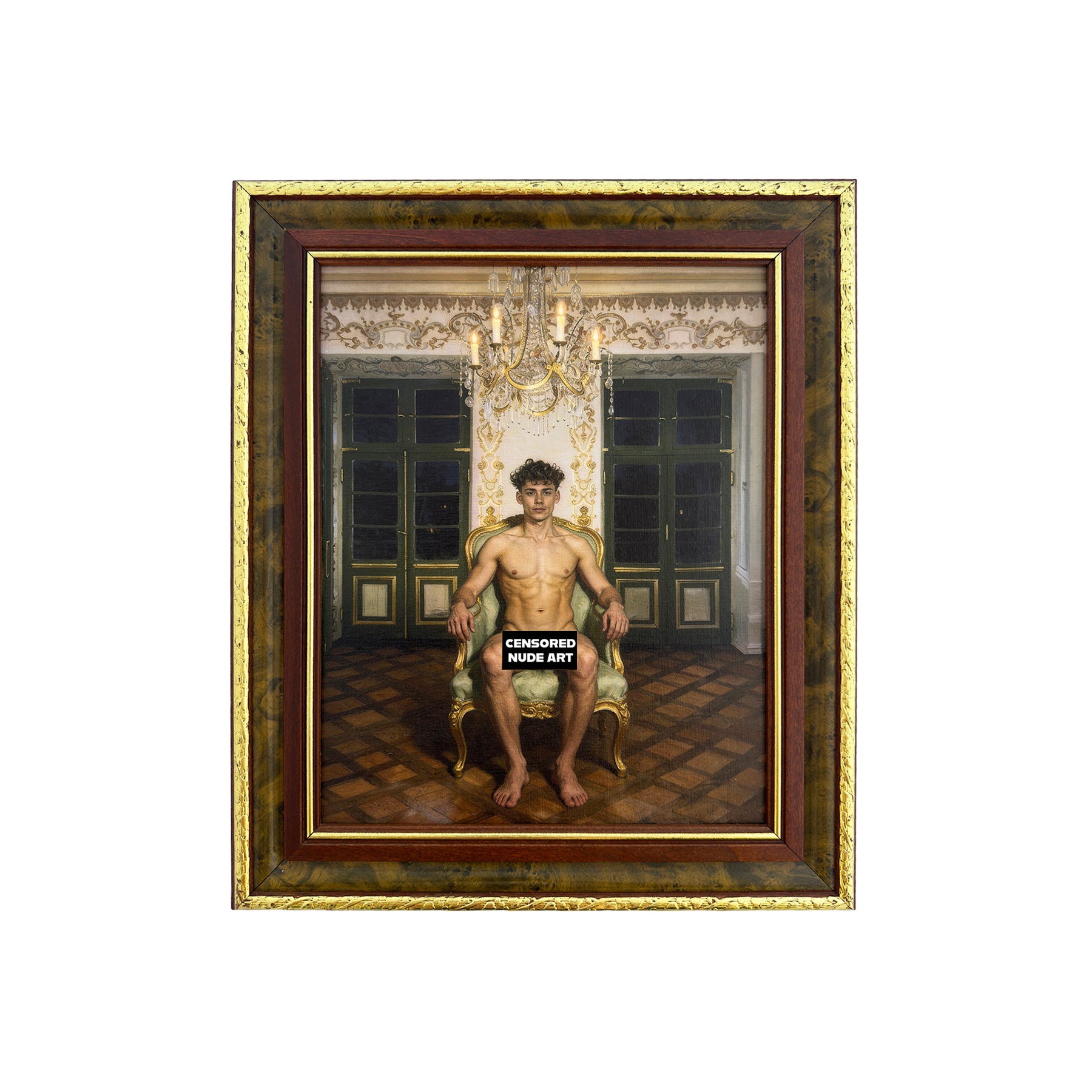 Blake in The Drawing Room at Night Male Nude Portrait NSFW MATURE 11"x14" Canvas Art Print Vintage Frame
