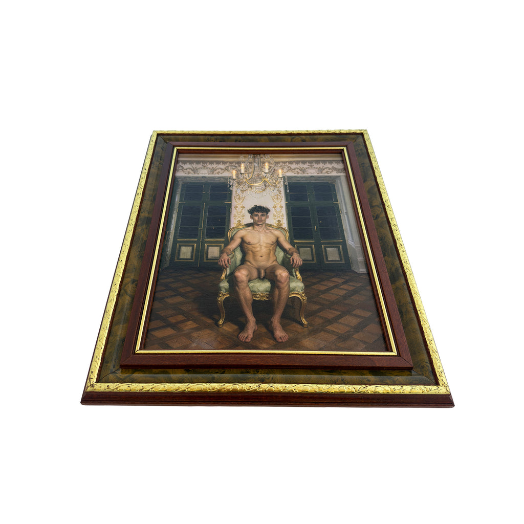 Blake in The Drawing Room at Night Male Nude Portrait NSFW MATURE 11"x14" Canvas Art Print Vintage Frame