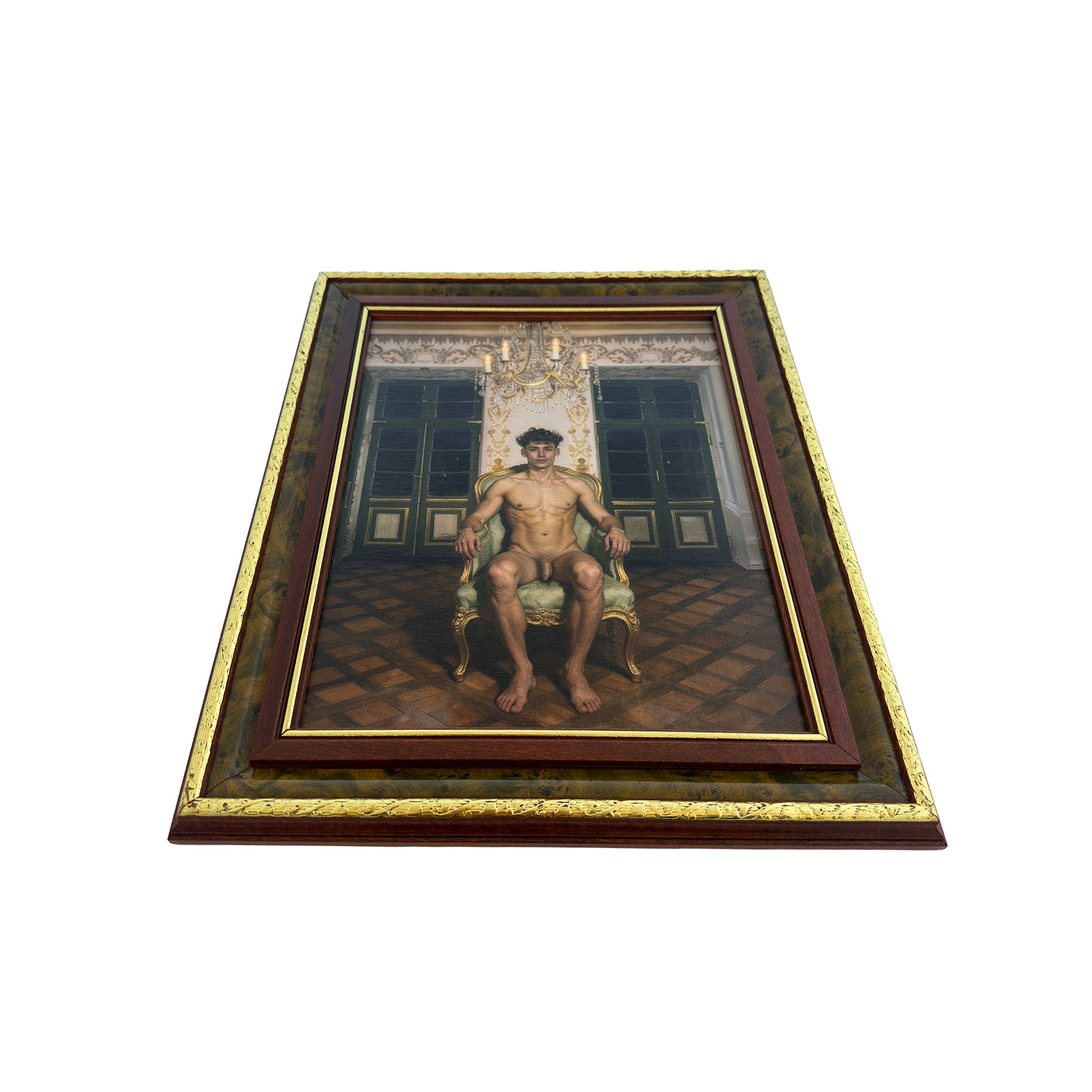Blake in The Drawing Room at Night Male Nude Portrait NSFW MATURE 11"x14" Canvas Art Print Vintage Frame