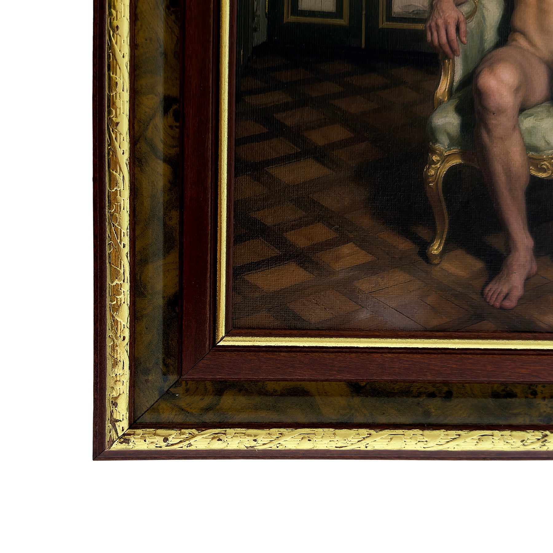 Blake in The Drawing Room at Night Male Nude Portrait NSFW MATURE 11"x14" Canvas Art Print Vintage Frame