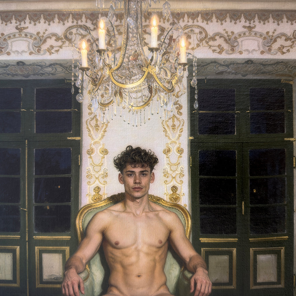 Blake in The Drawing Room at Night Male Nude Portrait NSFW MATURE 11"x14" Canvas Art Print Vintage Frame
