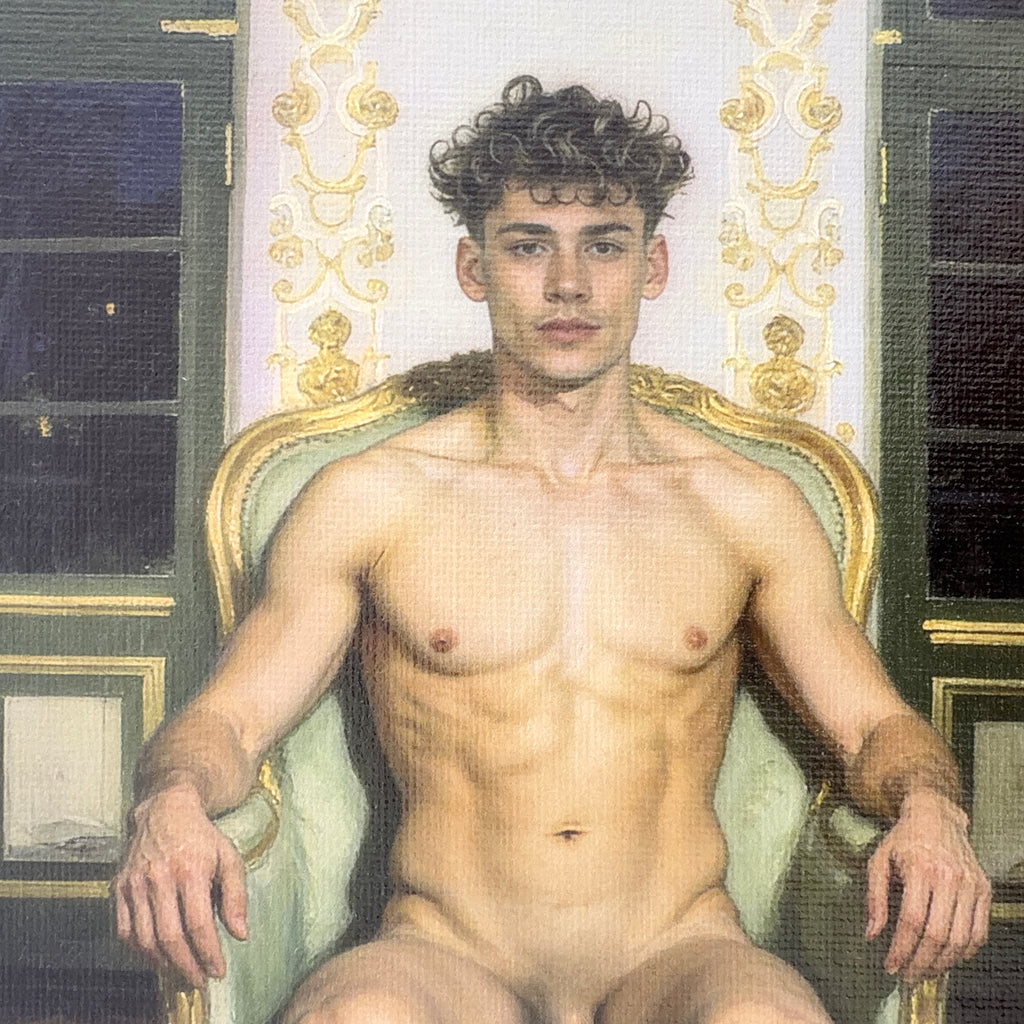 Blake in The Drawing Room at Night Male Nude Portrait NSFW MATURE 11"x14" Canvas Art Print Vintage Frame