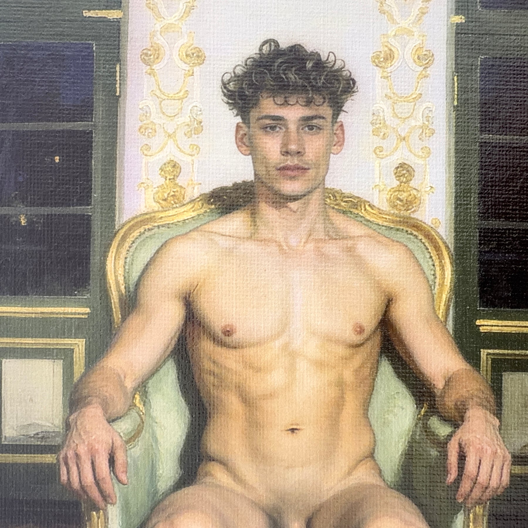 Blake in The Drawing Room at Night Male Nude Portrait NSFW MATURE 11"x14" Canvas Art Print Vintage Frame