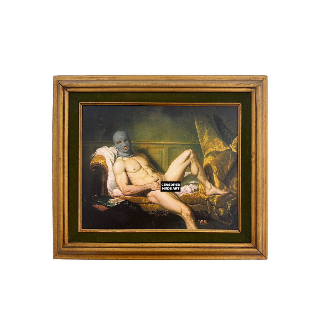 Reclining Nude in the Green Room Vintage Framed Male Nude Art NSFW MATURE 11"x14" Print in Restored Vintage Framed 11"x14"