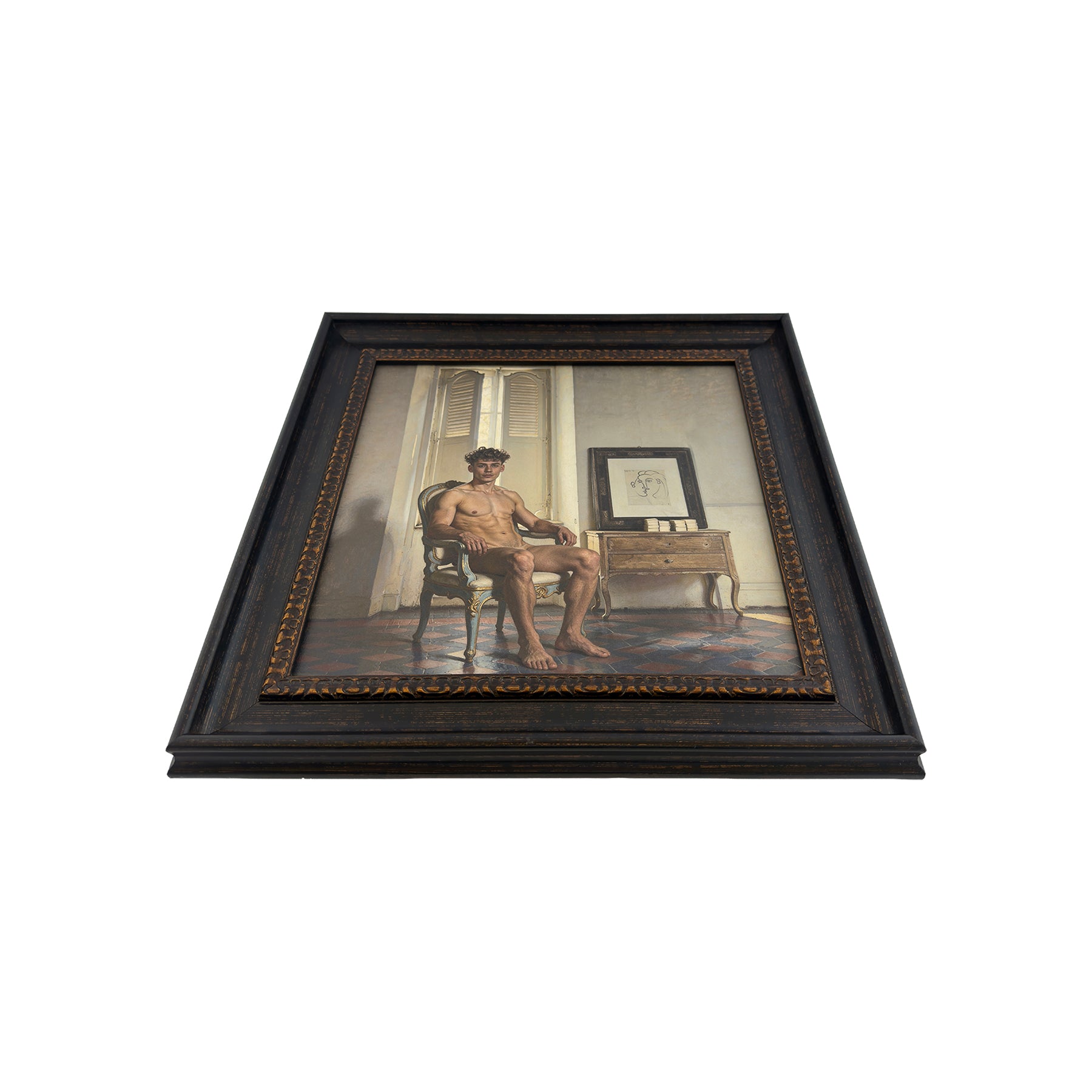 Blake and Picasso 10"x10 Canvas Board Print in Vintage Frame Under Glass 13.5"x13.5"
