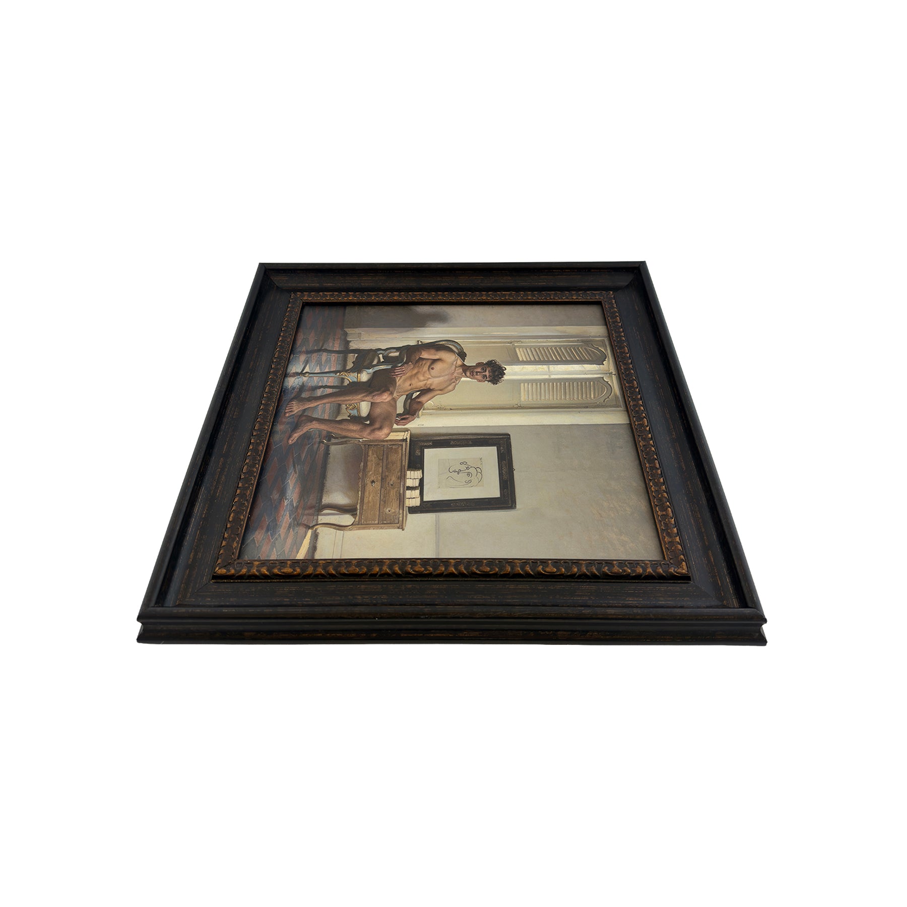 Blake and Picasso 10"x10 Canvas Board Print in Vintage Frame Under Glass 13.5"x13.5"