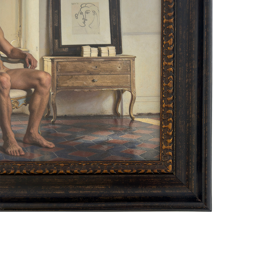 Blake and Picasso 10"x10 Canvas Board Print in Vintage Frame Under Glass 13.5"x13.5"