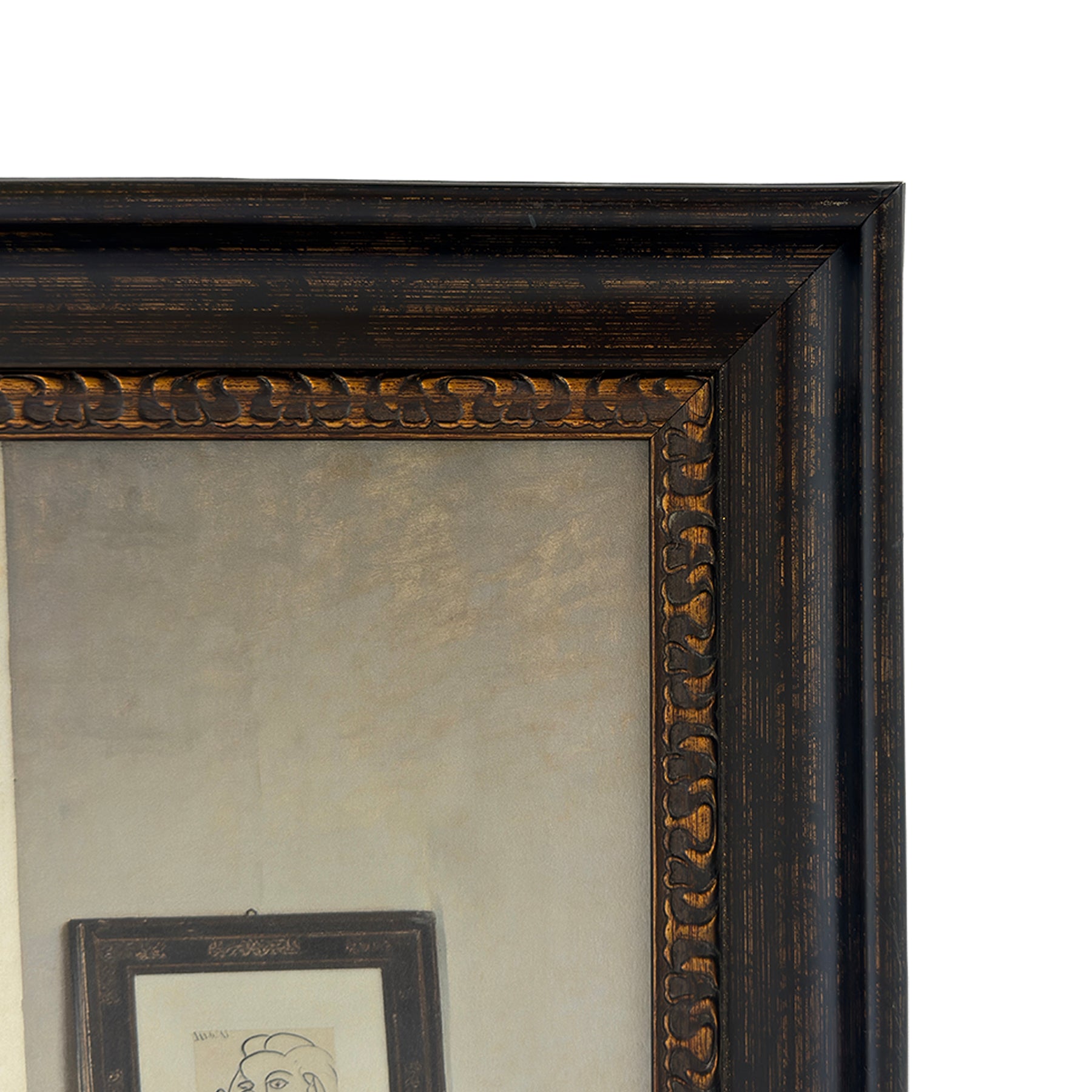 Blake and Picasso 10"x10 Canvas Board Print in Vintage Frame Under Glass 13.5"x13.5"