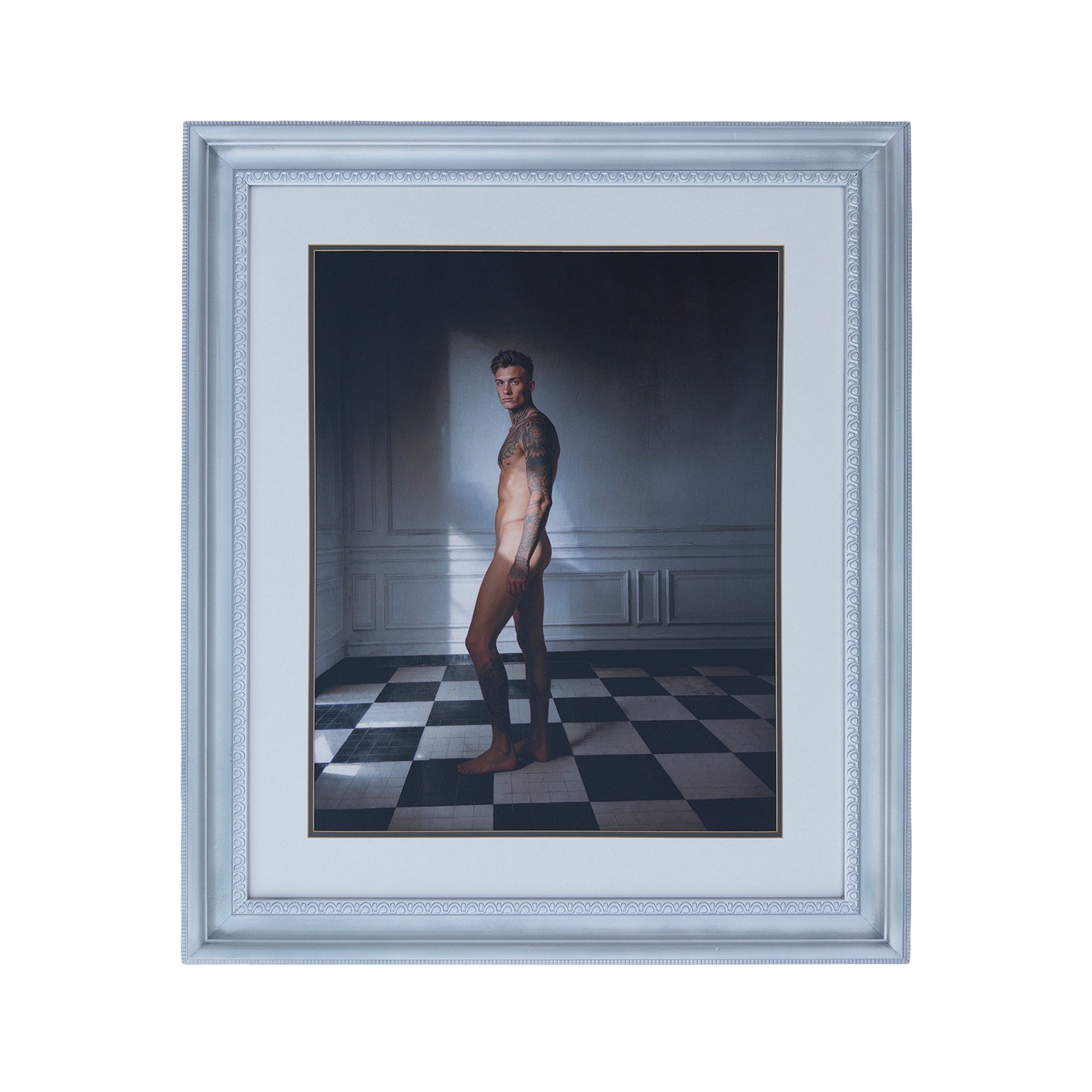 Cooper Between Light and Shadow Original Art Print in Vintage Restored Silver Frame 34"x40" Large Wall Art