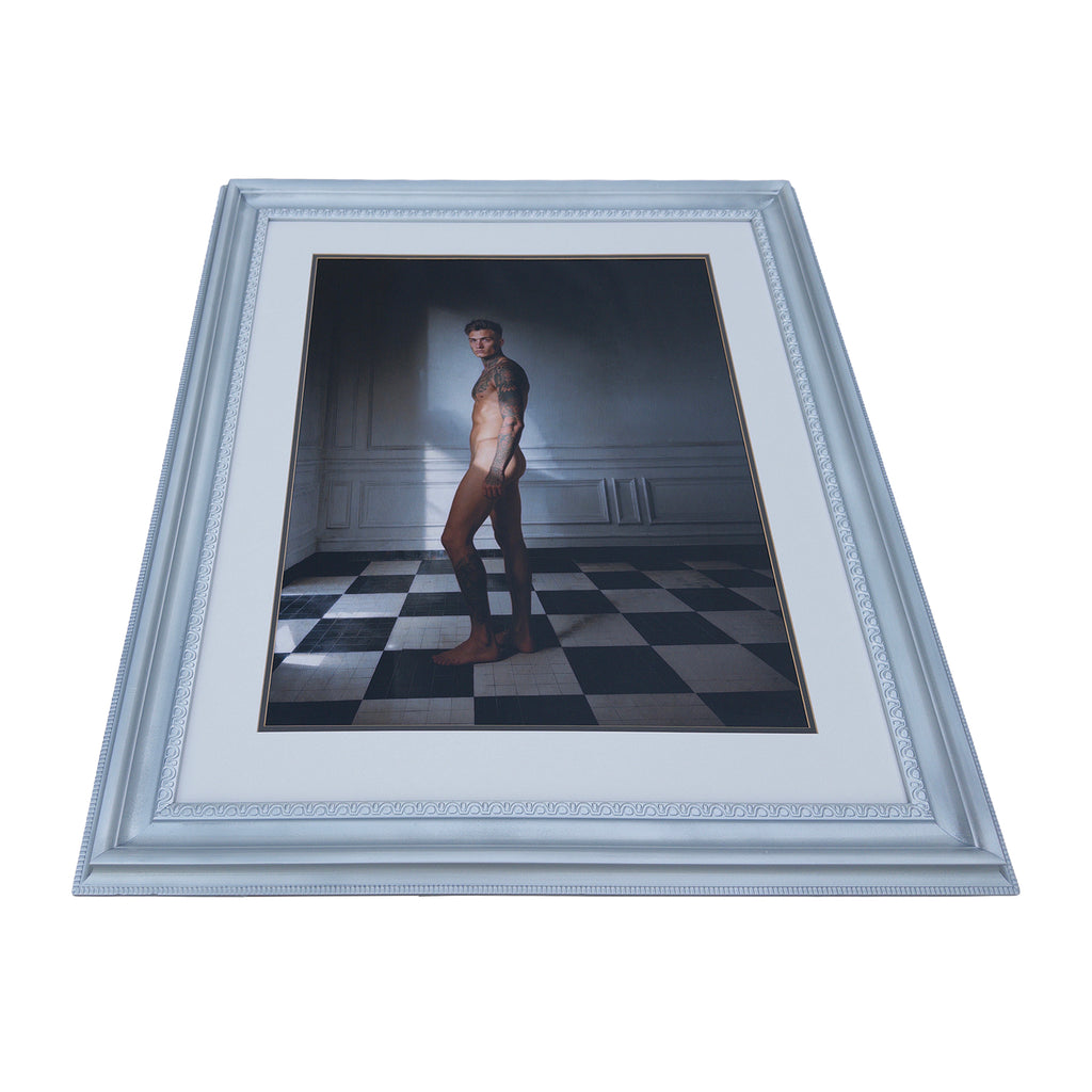 Cooper Between Light and Shadow Original Art Print in Vintage Restored Silver Frame 34"x40" Large Wall Art