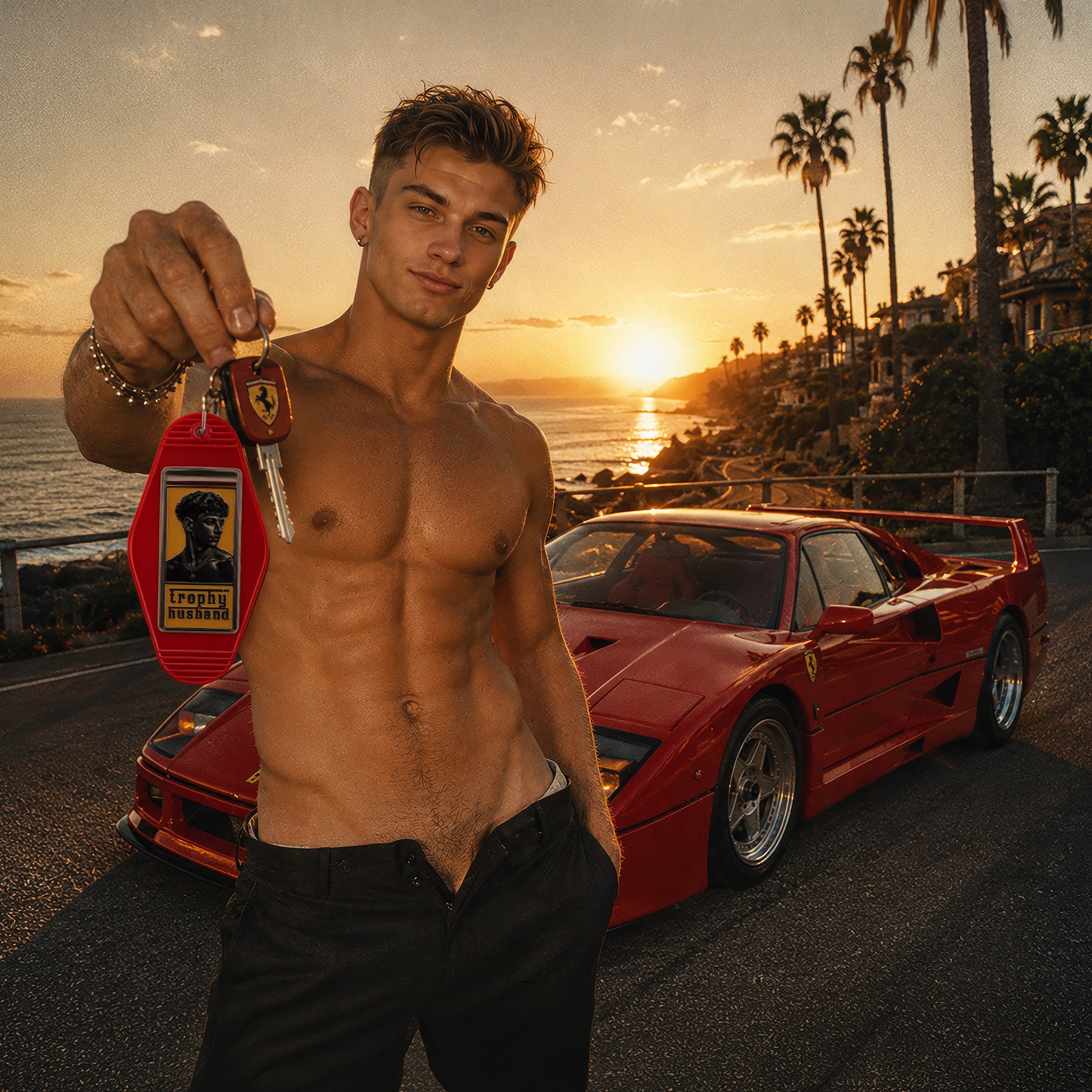 F•rrari x Trophy Husband Car Brand Keychain Bag Charm Stainless Steel Carabiner and Matching Color Clip FREE SHIPPING