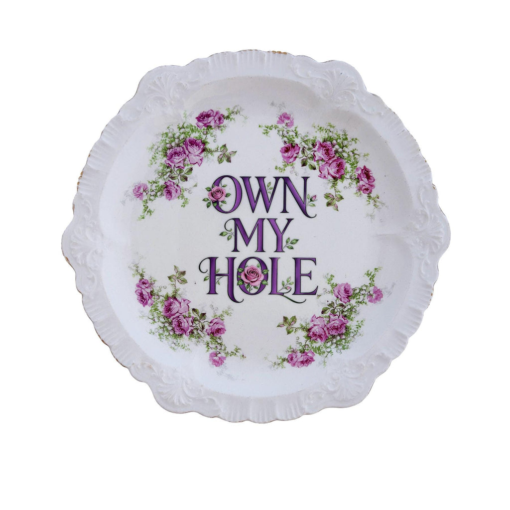 Vintage Sèvres Style Rose Plate: "OWN MY HOLE" Scalloped Edge Wall Art Catch-All