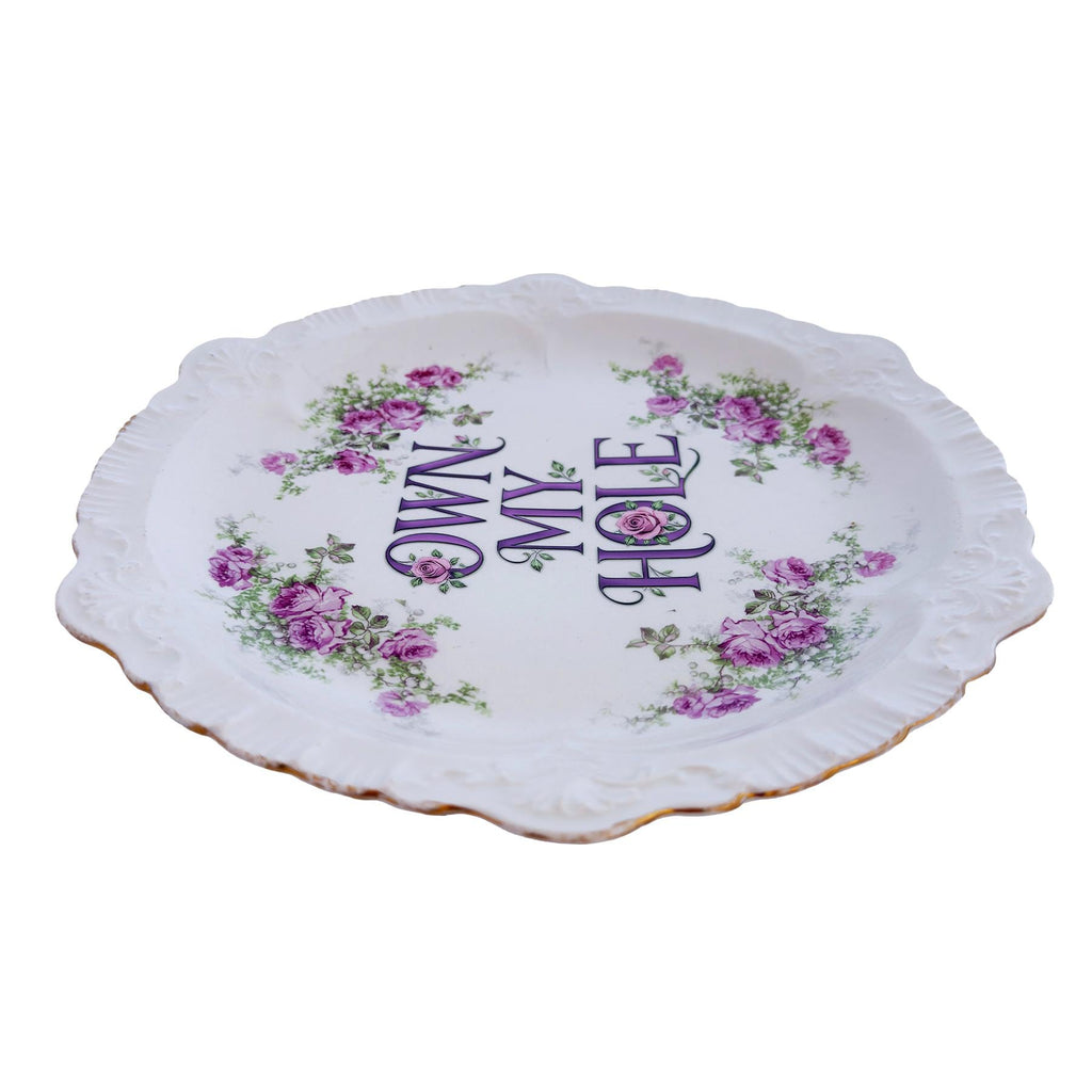 Vintage Sèvres Style Rose Plate: "OWN MY HOLE" Scalloped Edge Wall Art Catch-All