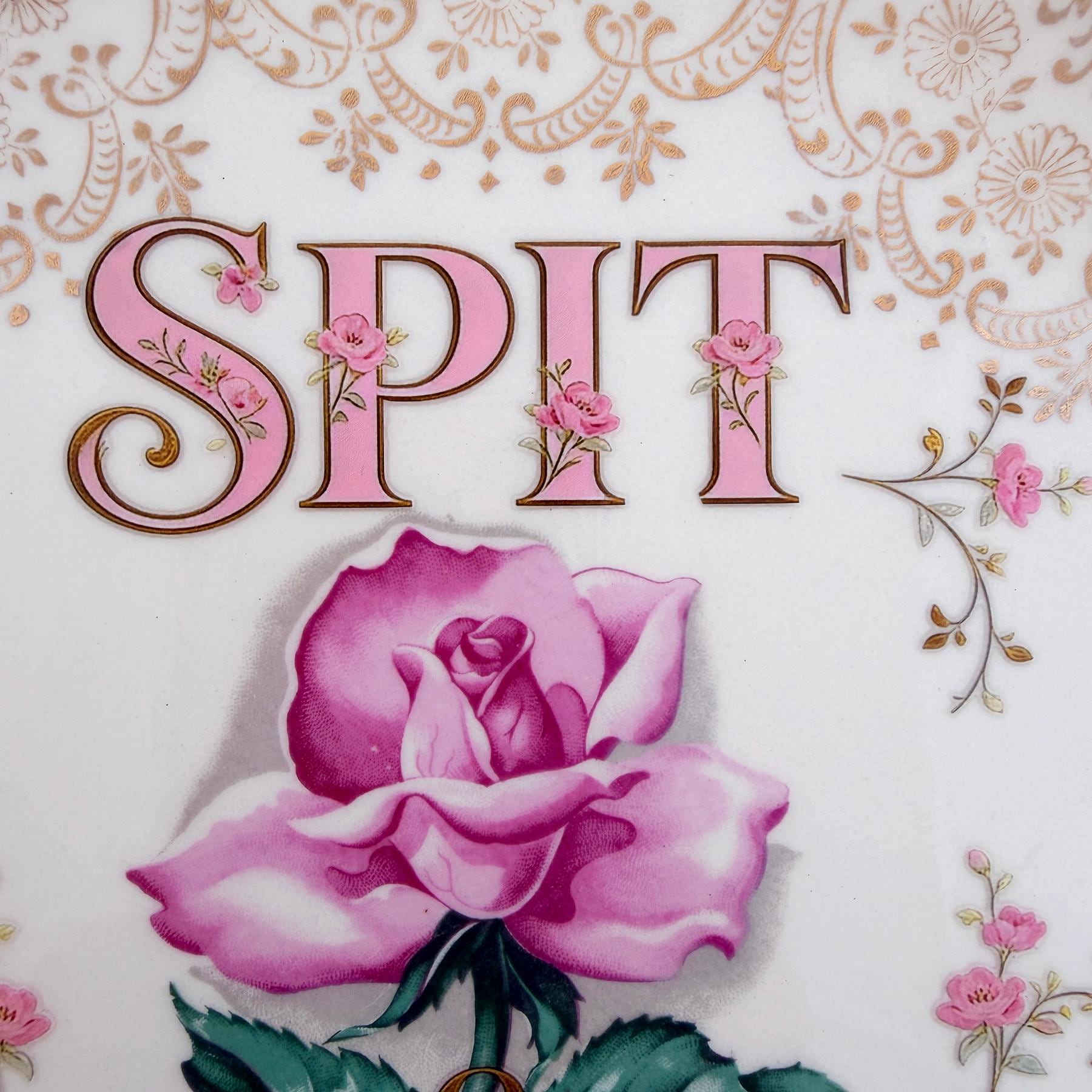 Vintage Crooksville Rose Plate: 22-KT Gold Filigree, "Spit & Push" Slogan Wall Art
