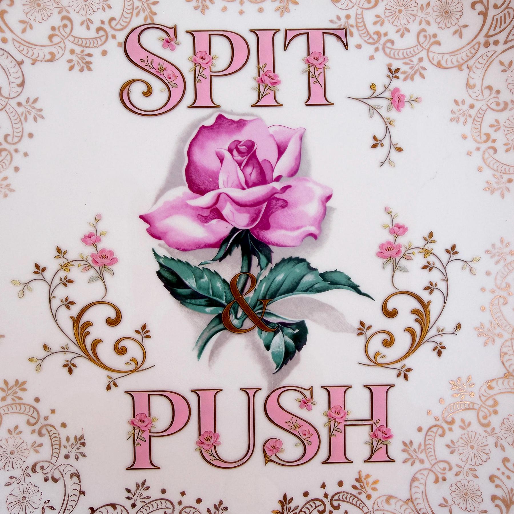 Vintage Crooksville Rose Plate: 22-KT Gold Filigree, "Spit & Push" Slogan Wall Art