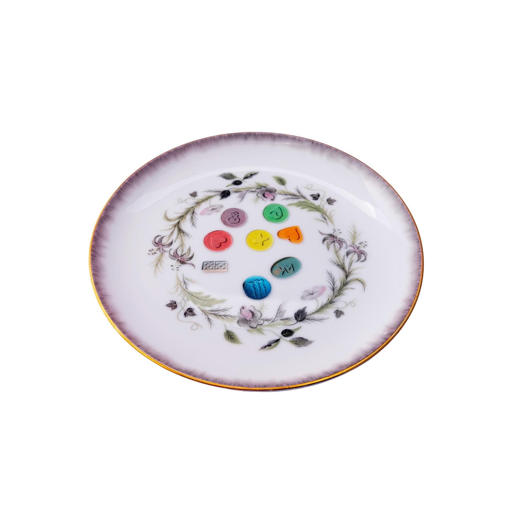 Night Vitamins Mix Small 6" Plate Upcycled Vintage Sango Japan Porcelain