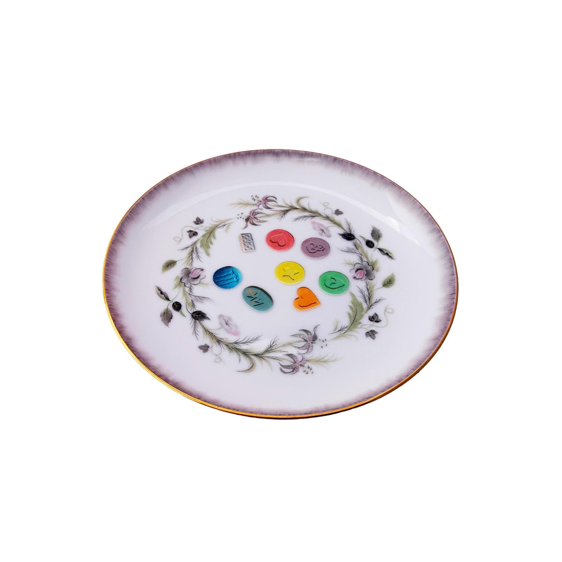 Night Vitamins Mix Small 6" Plate Upcycled Vintage Sango Japan Porcelain
