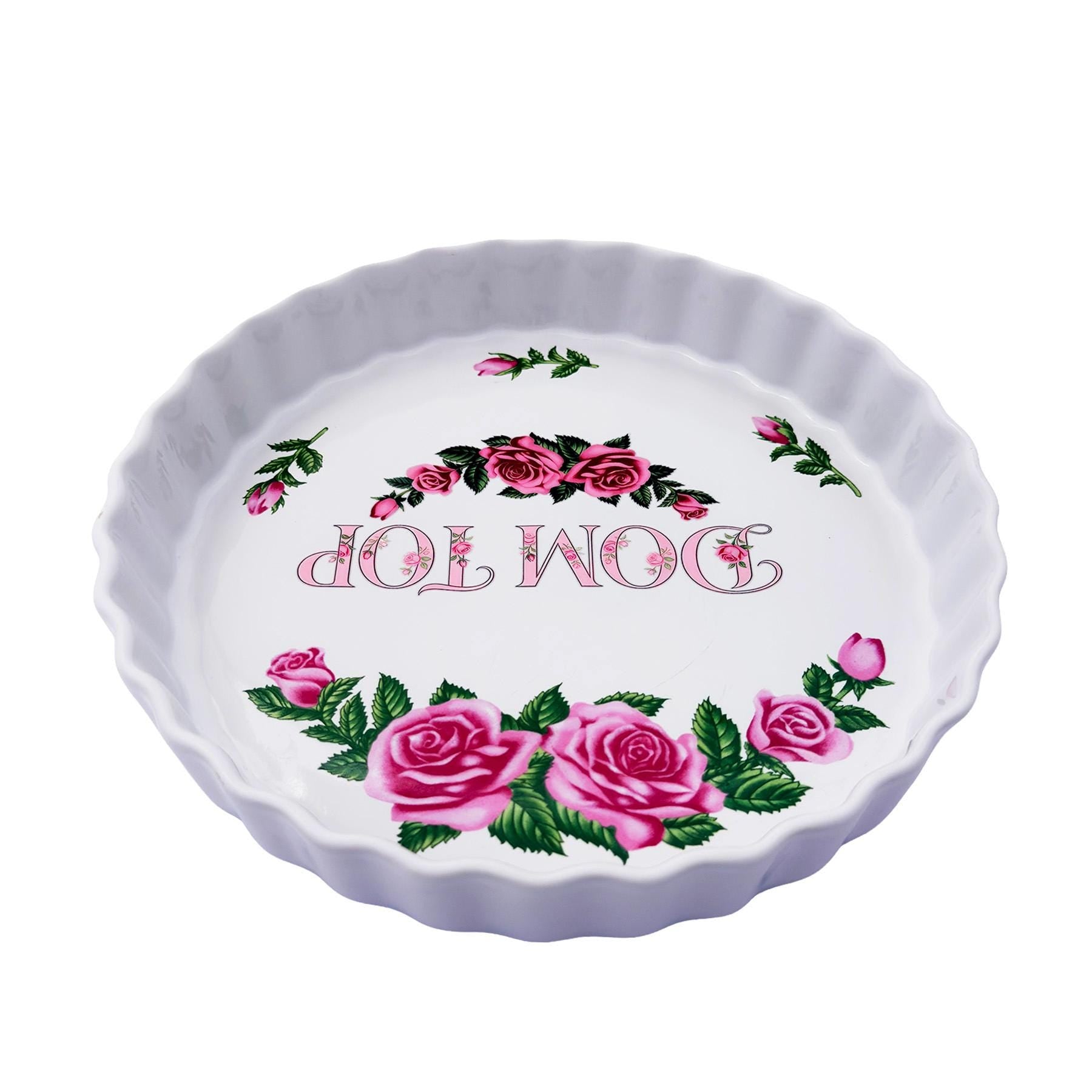 Dom Top Large Dish 9" Upcycled Christineholm Porcelain Kitsch Rose Motif Wall Art Fun Humorous Interior Accessory