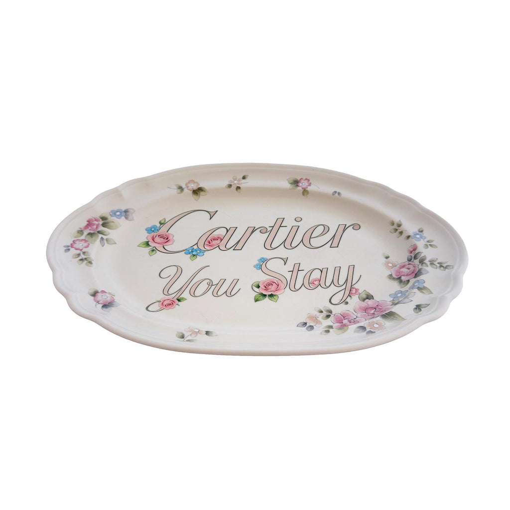 C•rtier You Stay Large Upcycled Vintage Fine China 10"x15" Art Plate Home Accesory
