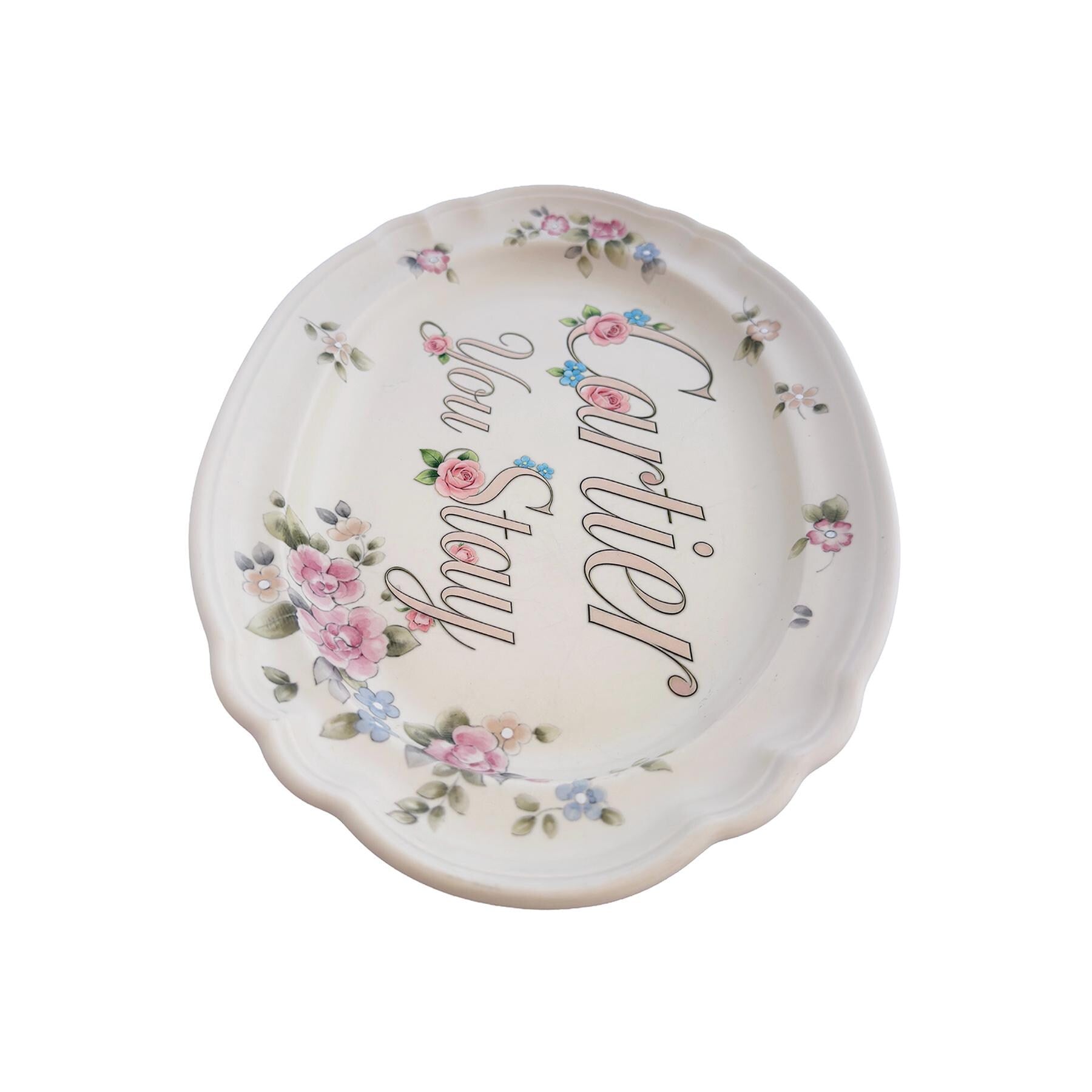 C•rtier You Stay Large Upcycled Vintage Fine China 10"x15" Art Plate Home Accesory