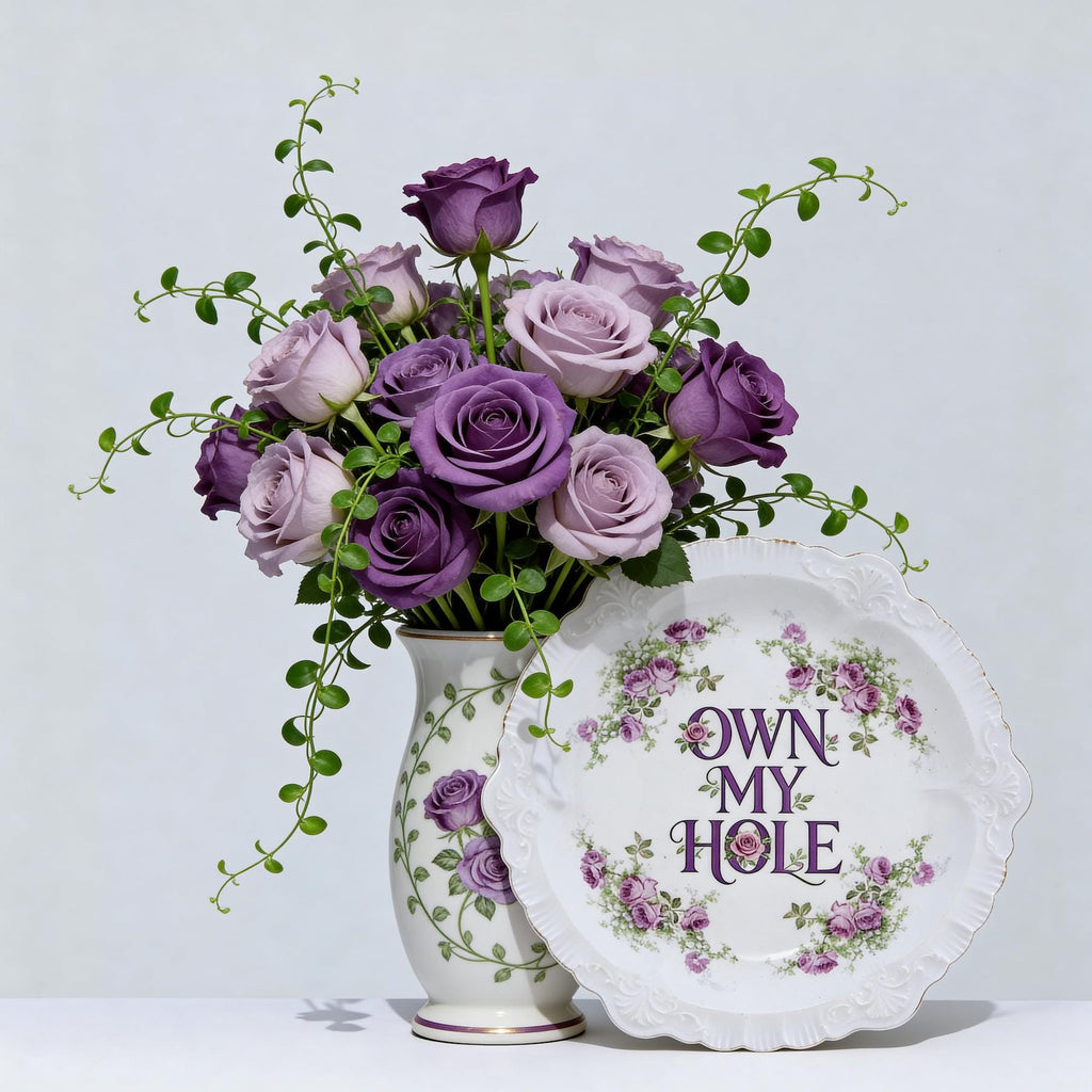 Vintage Sèvres Style Rose Plate: "OWN MY HOLE" Scalloped Edge Wall Art Catch-All