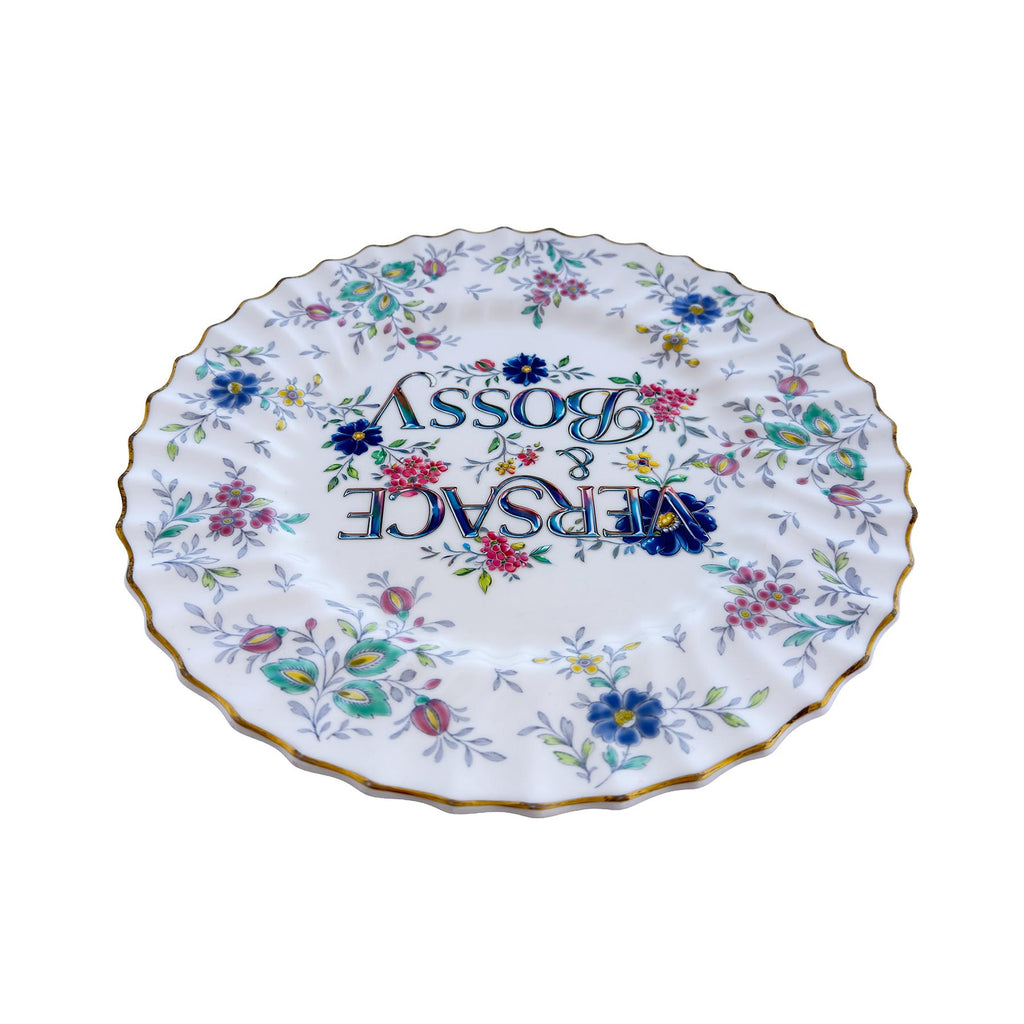V•rsace & Bossy Upcycled Vintage Fine Bone China Plate 10.5" Art Display Home Accessory