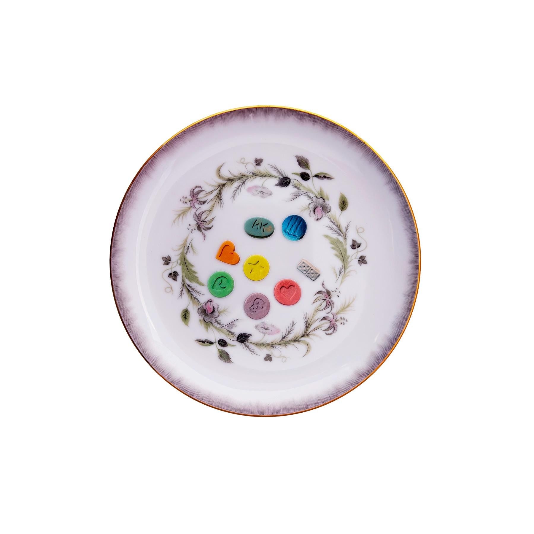 Night Vitamins Mix Small 6" Plate Upcycled Vintage Sango Japan Porcelain