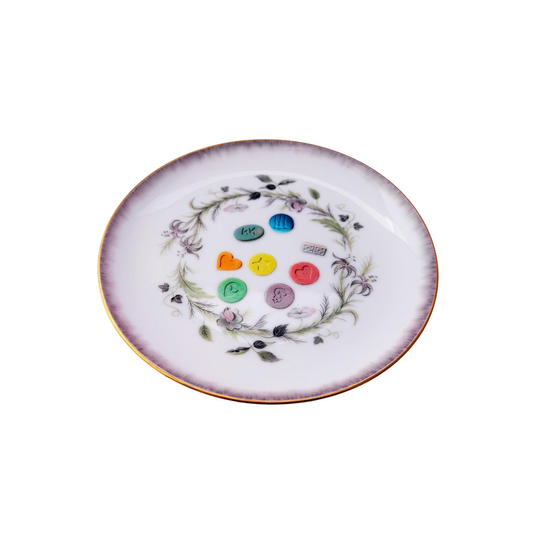 Night Vitamins Mix Small 6" Plate Upcycled Vintage Sango Japan Porcelain