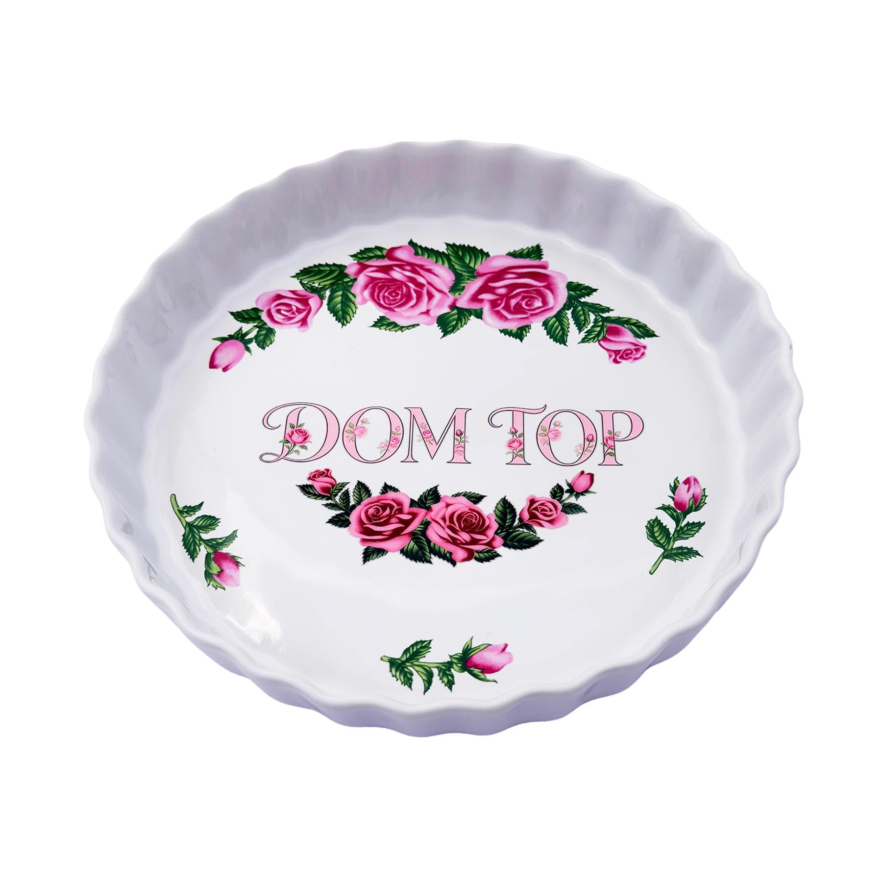 Dom Top Large Dish 9" Upcycled Christineholm Porcelain Kitsch Rose Motif Wall Art Fun Humorous Interior Accessory