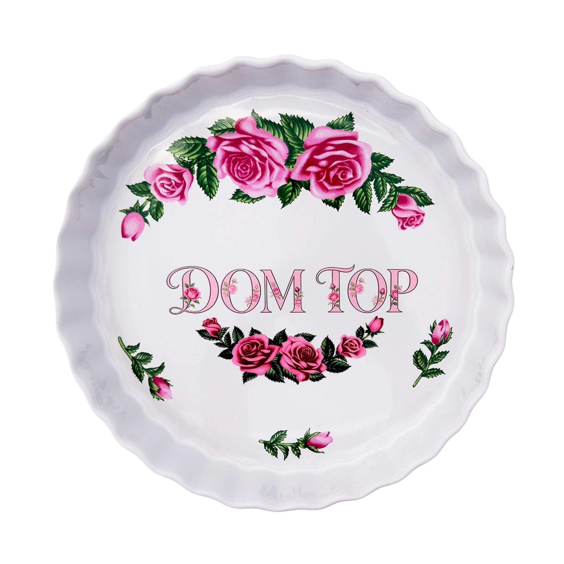Dom Top Large Dish 9" Upcycled Christineholm Porcelain Kitsch Rose Motif Wall Art Fun Humorous Interior Accessory