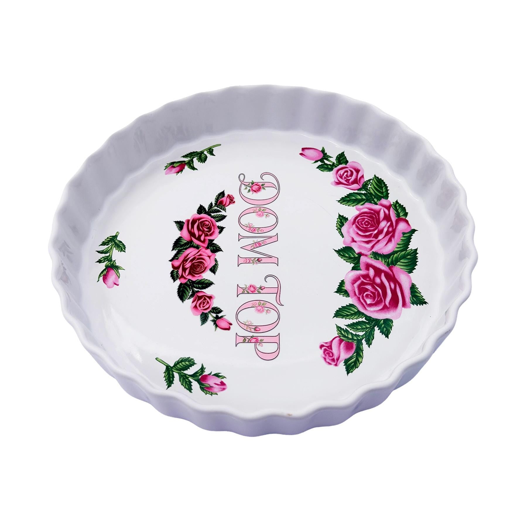 Dom Top Large Dish 9" Upcycled Christineholm Porcelain Kitsch Rose Motif Wall Art Fun Humorous Interior Accessory