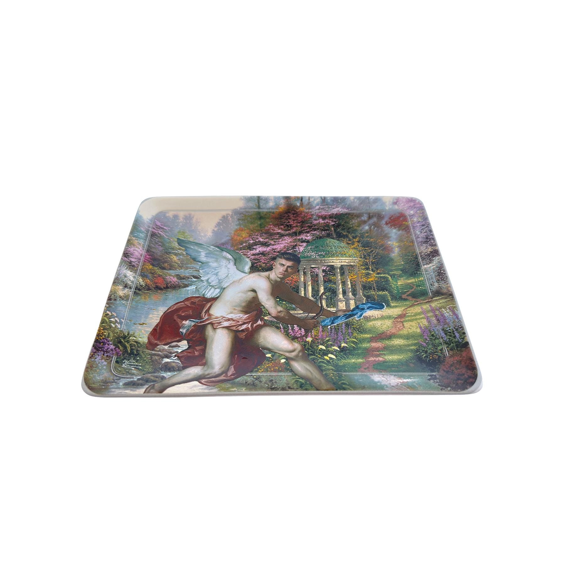 Altered Art Collector's Plate: Queer Cupid Collage on Thomas Kinkade China 8"x6"