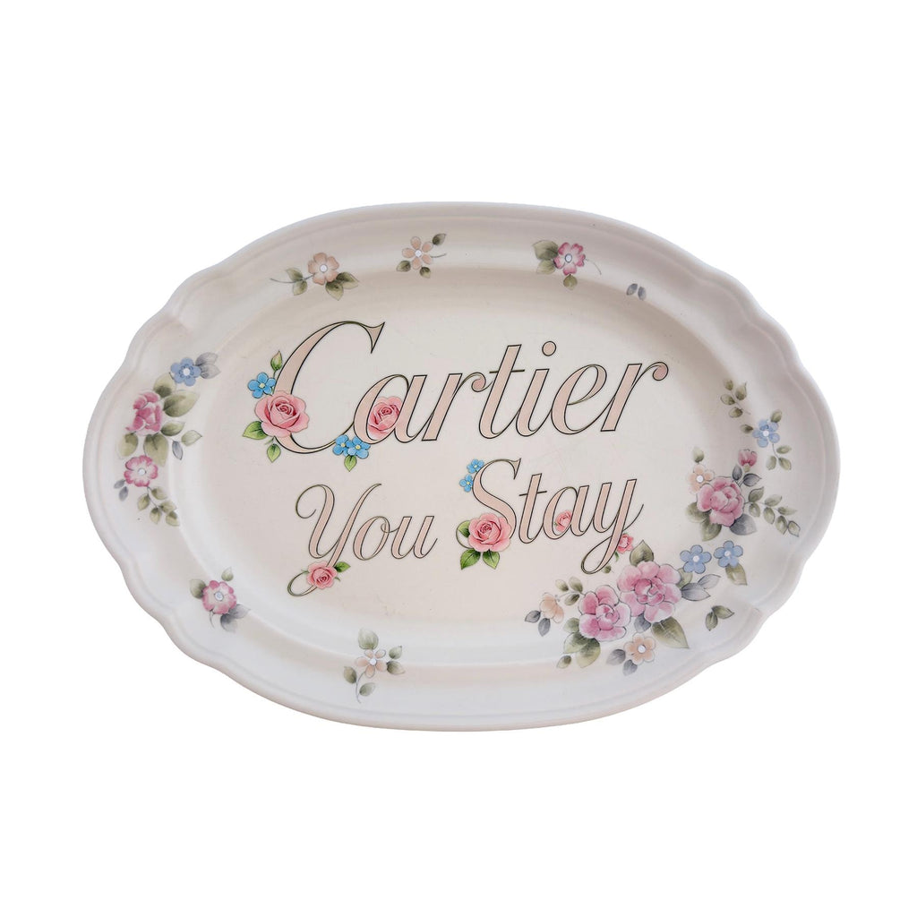 C•rtier You Stay Large Upcycled Vintage Fine China 10"x15" Art Plate Home Accesory