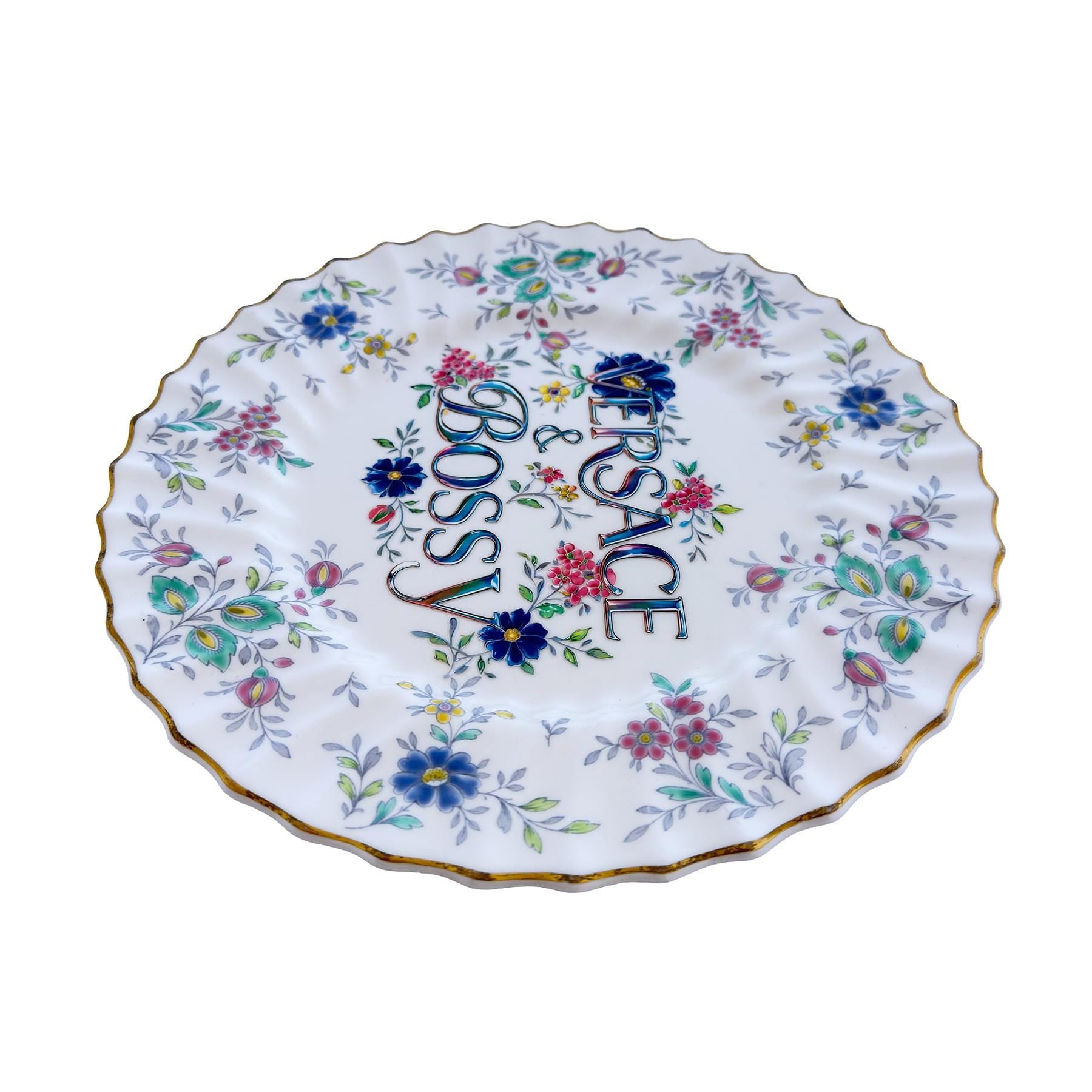 V•rsace & Bossy Upcycled Vintage Fine Bone China Plate 10.5" Art Display Home Accessory