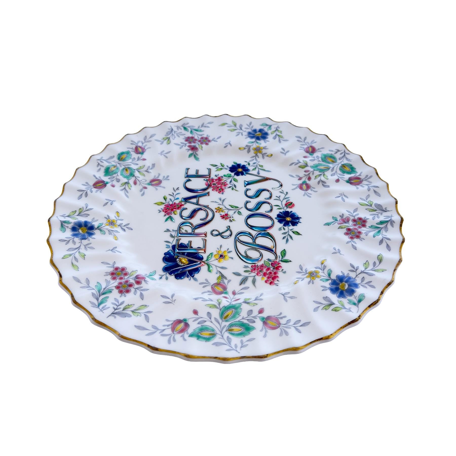 V•rsace & Bossy Upcycled Vintage Fine Bone China Plate 10.5" Art Display Home Accessory