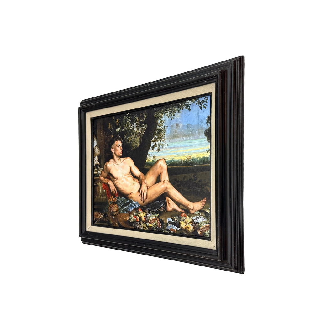 Classical Male Nude Portrait in Vintage Frame UV Printed Canvas Board Art Dutch Master Inspired Still Life One-of-a-Kind Wall Art
