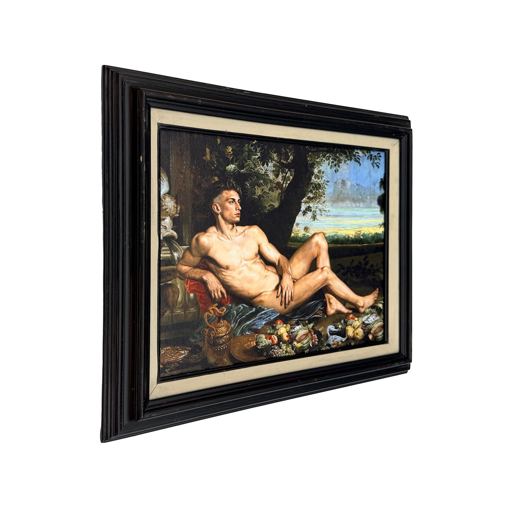 Classical Male Nude Portrait in Vintage Frame UV Printed Canvas Board Art Dutch Master Inspired Still Life One-of-a-Kind Wall Art