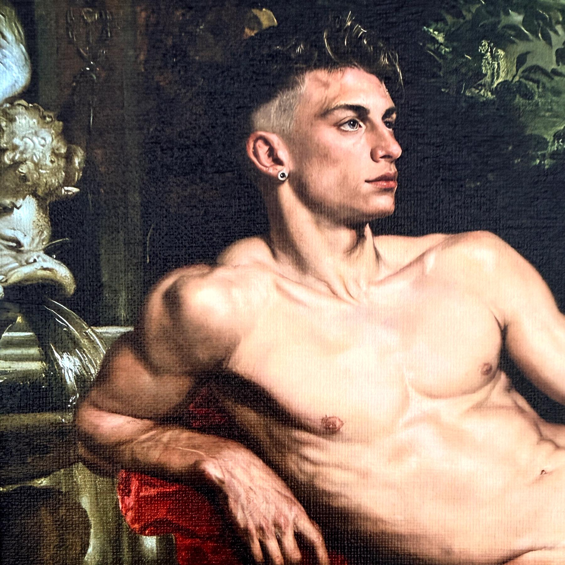 Classical Male Nude Portrait in Vintage Frame UV Printed Canvas Board Art Dutch Master Inspired Still Life One-of-a-Kind Wall Art