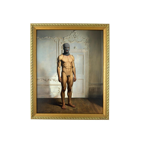 Anonymous in the Drawing Room Vintage Framed Original Male Nude Art Print 9"x11" MATURE NSFW