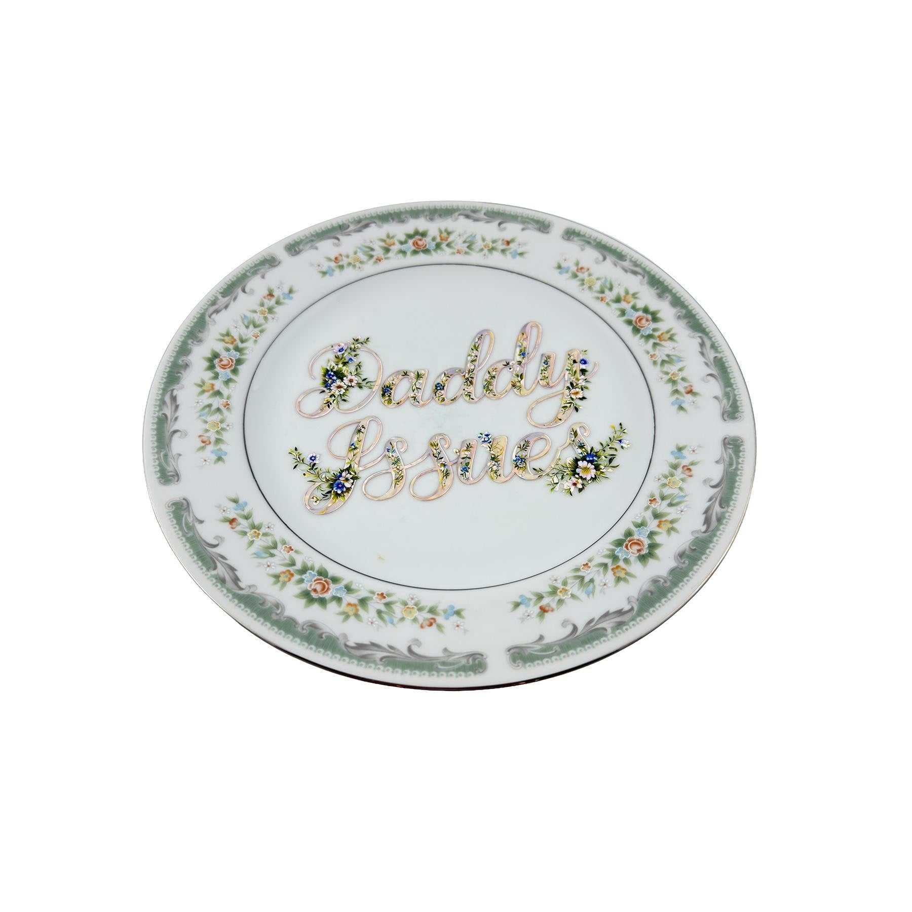 Daddy Issues Vintage China Plate Wall Home Decor One Of A Kind Art Plate Floral China Plate 10"