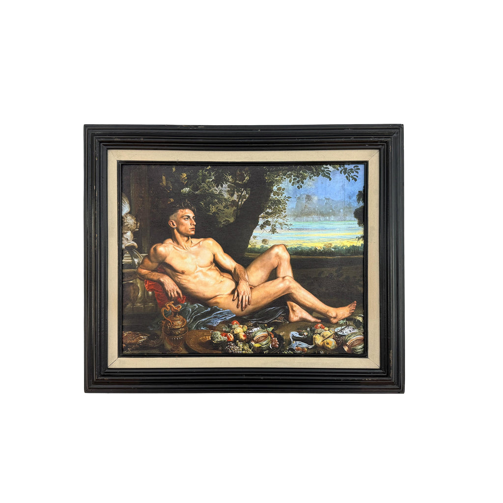 Classical Male Nude Portrait in Vintage Frame UV Printed Canvas Board Art Dutch Master Inspired Still Life One-of-a-Kind Wall Art
