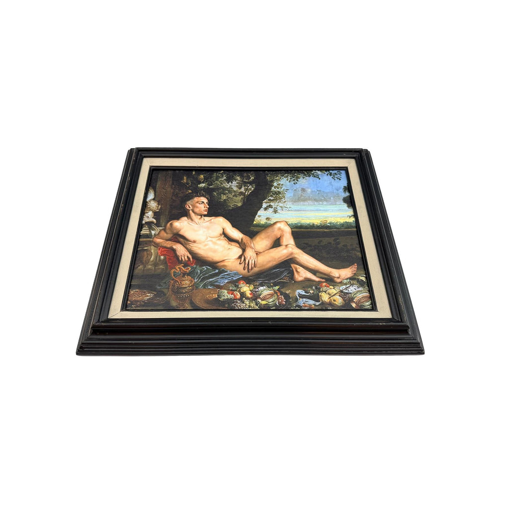 Classical Male Nude Portrait in Vintage Frame UV Printed Canvas Board Art Dutch Master Inspired Still Life One-of-a-Kind Wall Art