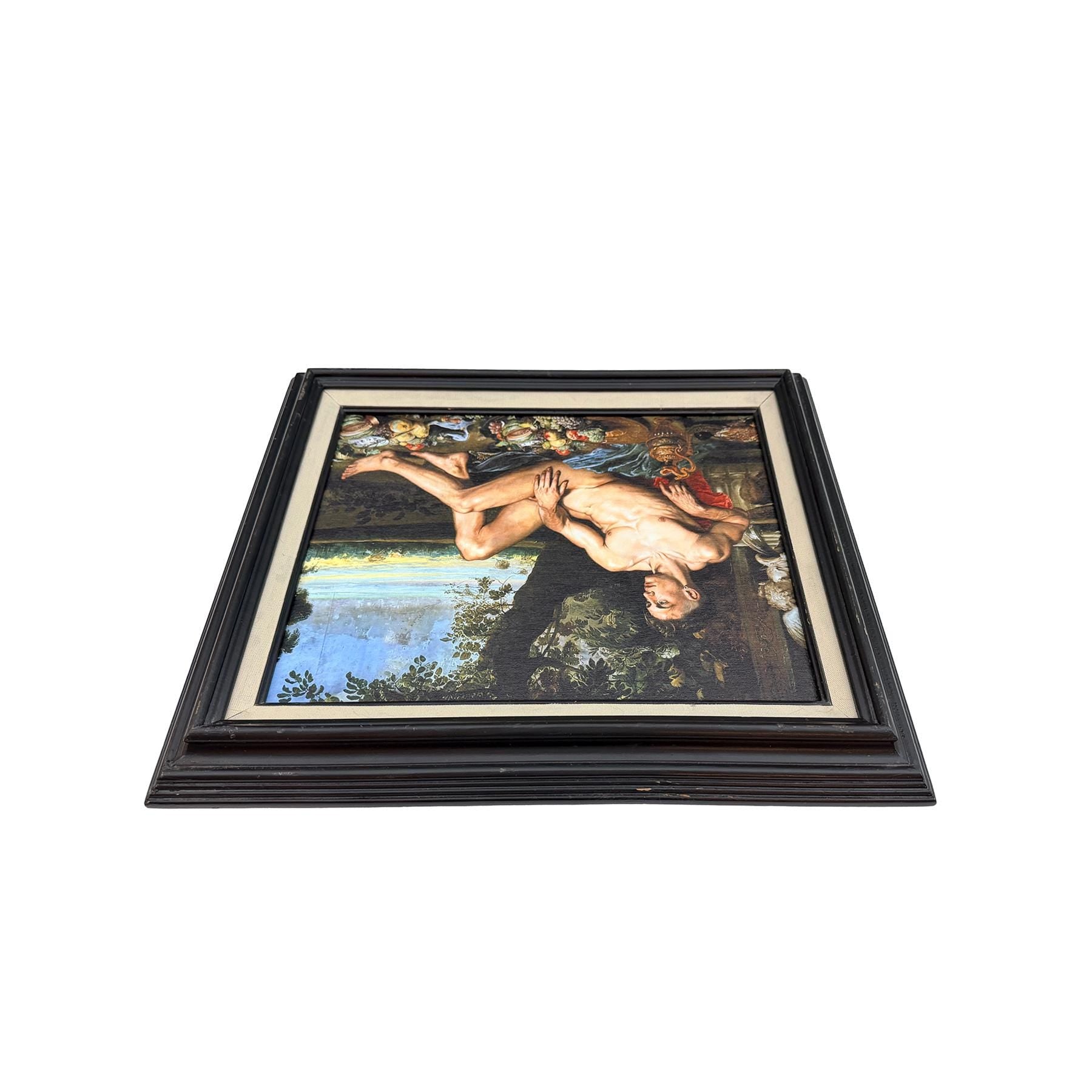 Classical Male Nude Portrait in Vintage Frame UV Printed Canvas Board Art Dutch Master Inspired Still Life One-of-a-Kind Wall Art