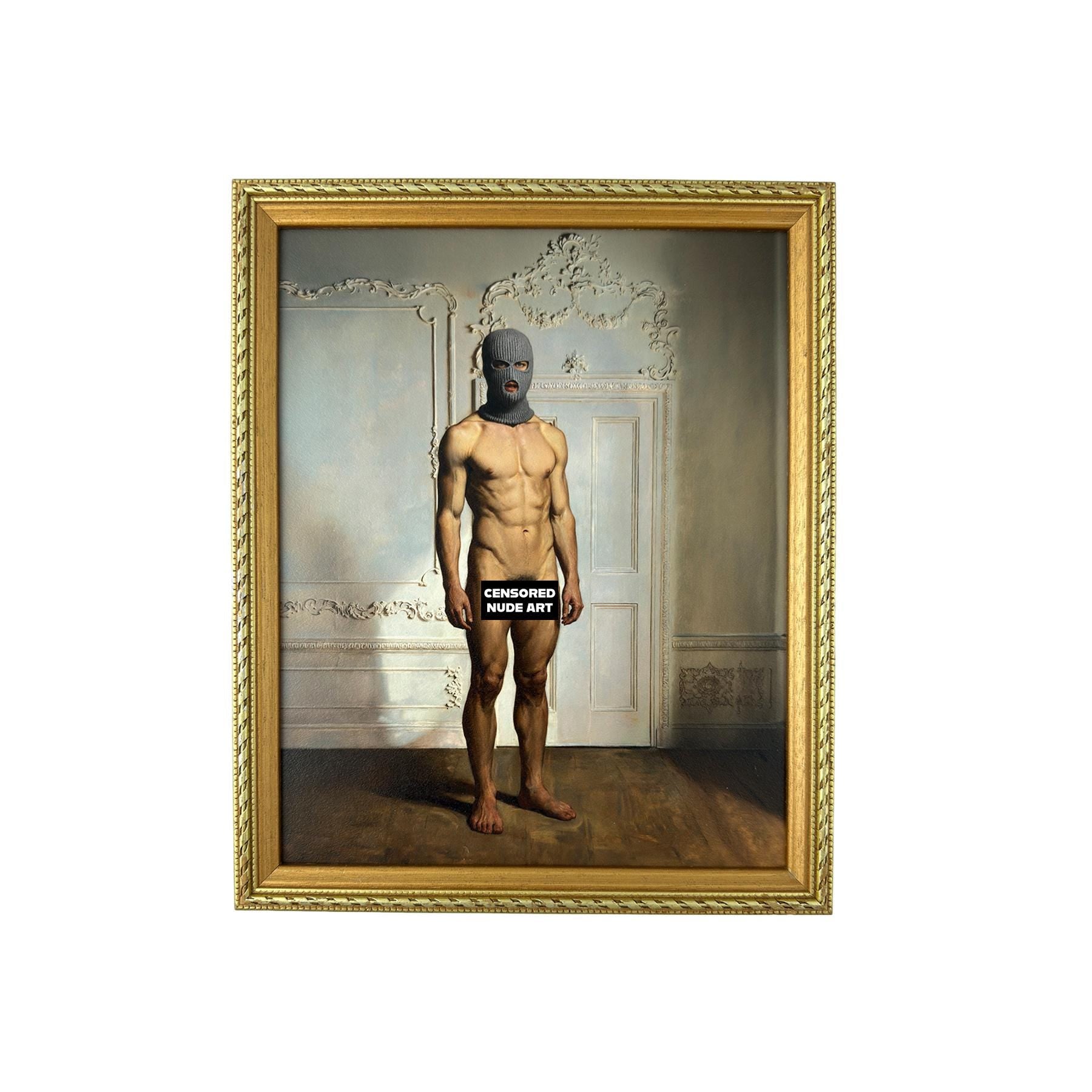 Anonymous in the Drawing Room Vintage Framed Original Male Nude Art Print 9"x11" MATURE NSFW