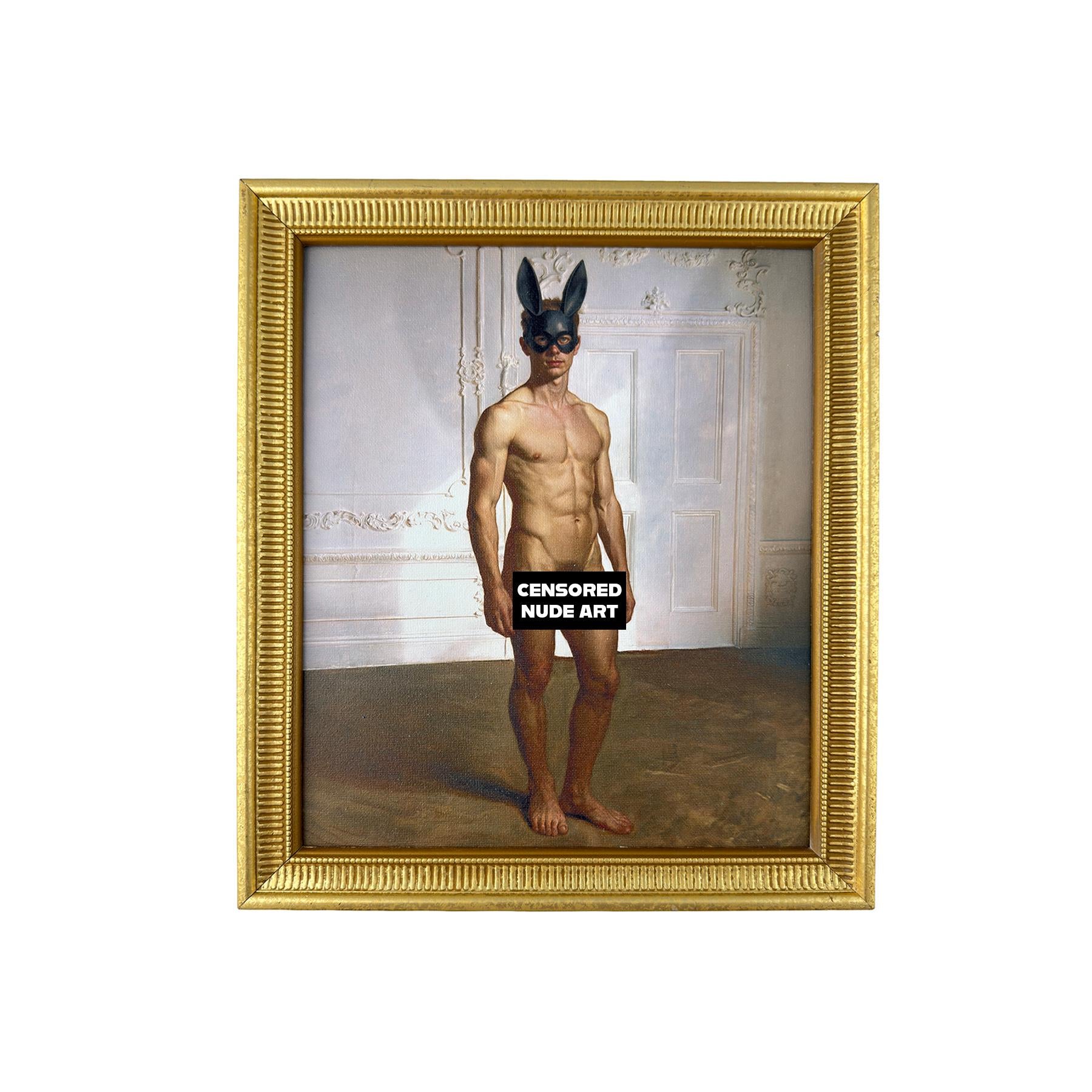 Uninvited to the Ball Original Male Nude Restored Vintage Frame 12"x14" Ready to Hang Wall Art MATURE NSFW