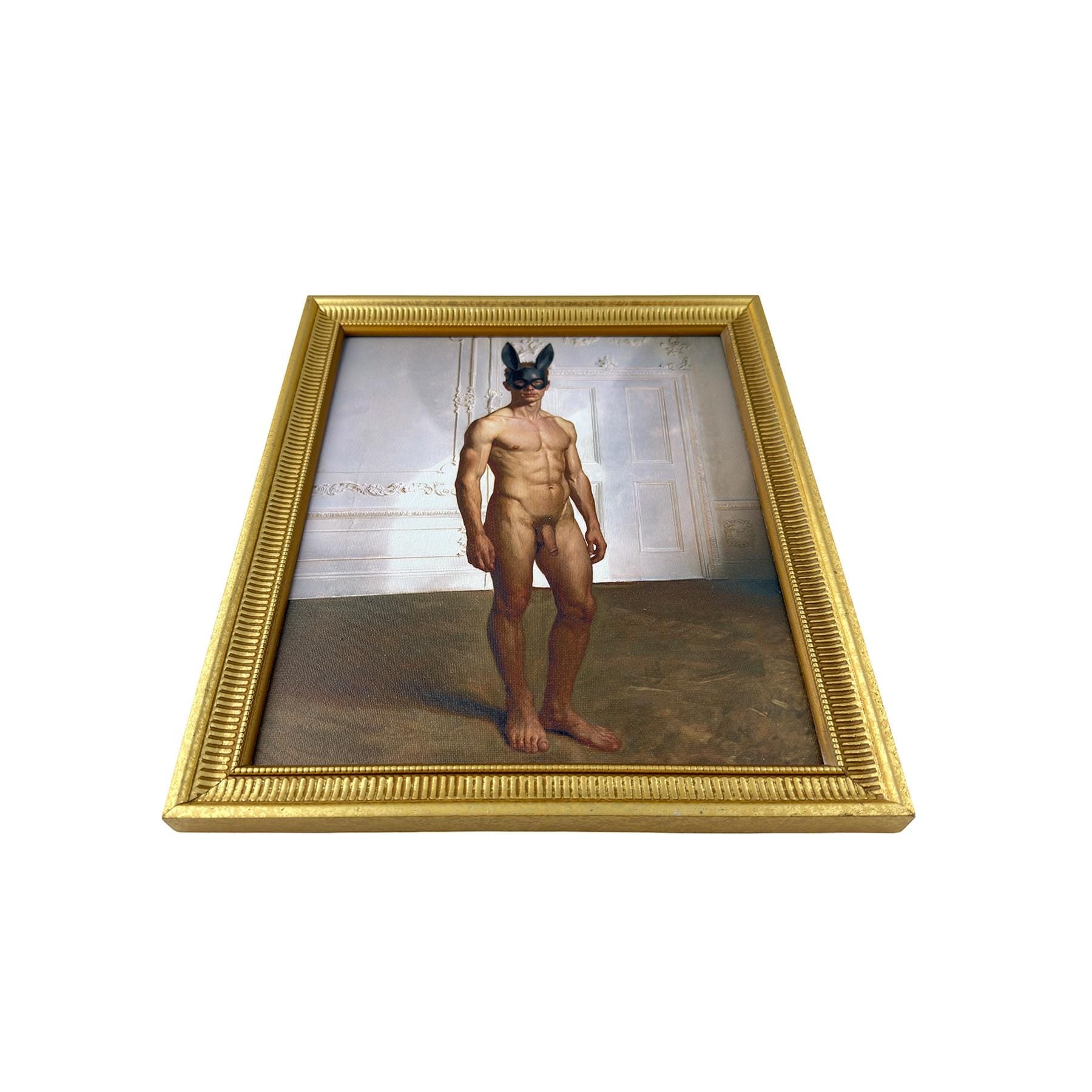 Uninvited to the Ball Original Male Nude Restored Vintage Frame 12"x14" Ready to Hang Wall Art MATURE NSFW