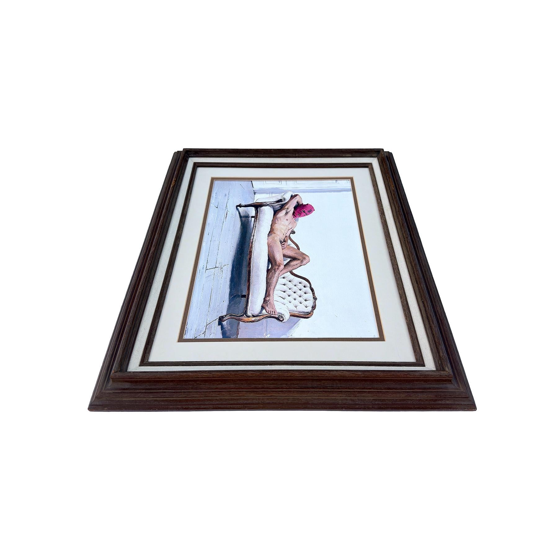 Reclining Nude Indie Sleaze Art Print Subversive Queer Decor, 18"x22" Printed Artist Board, Vintage Plein Air Restored Wood Frame