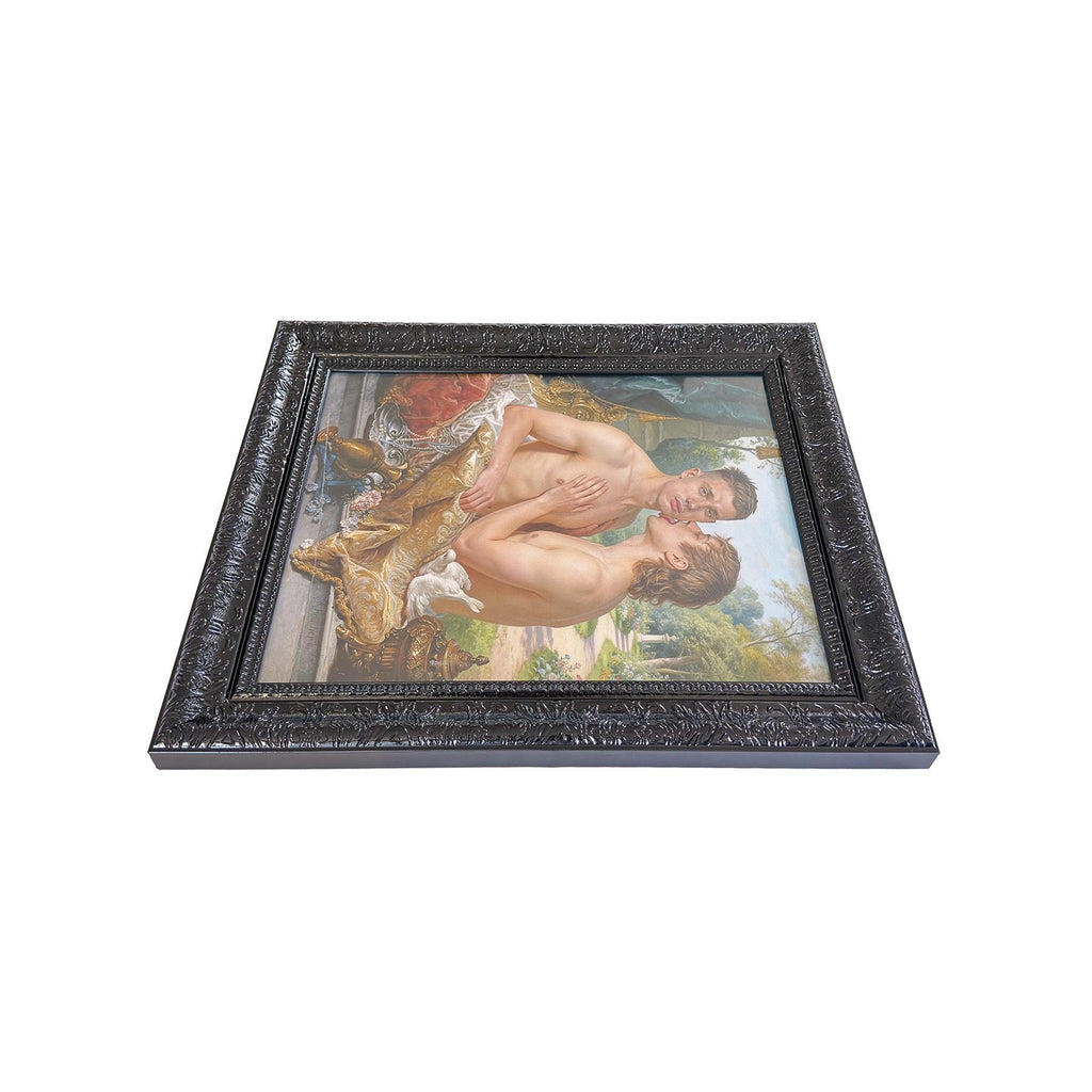 A Lover’s Embrace Framed Gay Male Nude Art, Queer Romantic Wall Decor, Classical Homoerotic Canvas Print, Gloss Black Frame, 20"x24"
